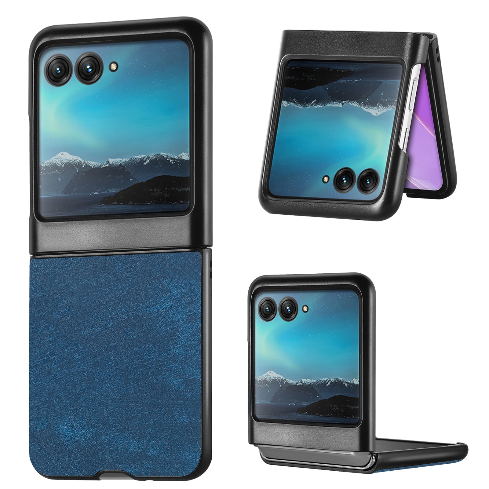 Uniqkart for Motorola Razr 40 Ultra 5G Skin-Touch Phone Case PU Leather Coated PC Case Protective Slim Cover - Dark Blue