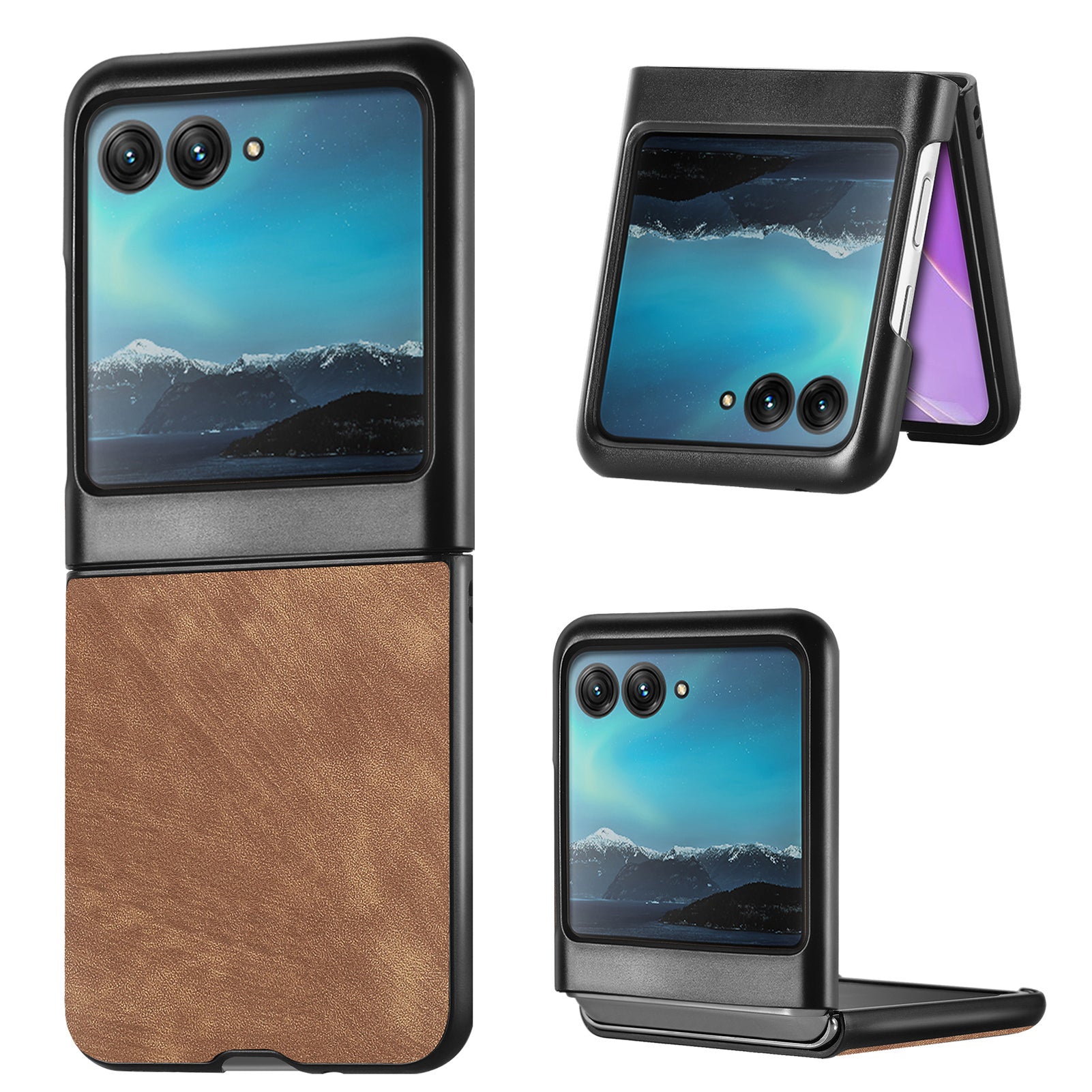 Uniqkart for Motorola Razr 40 Ultra 5G Skin-Touch Phone Case PU Leather Coated PC Case Protective Slim Cover - Brown
