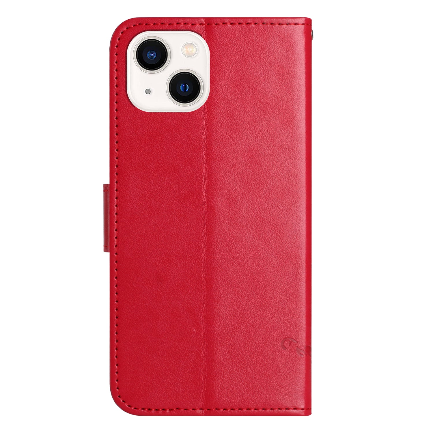 Wallet Stand Phone Case for iPhone 15 Plus , Butterfly Flower Imprinted PU Leather Phone Cover - Red