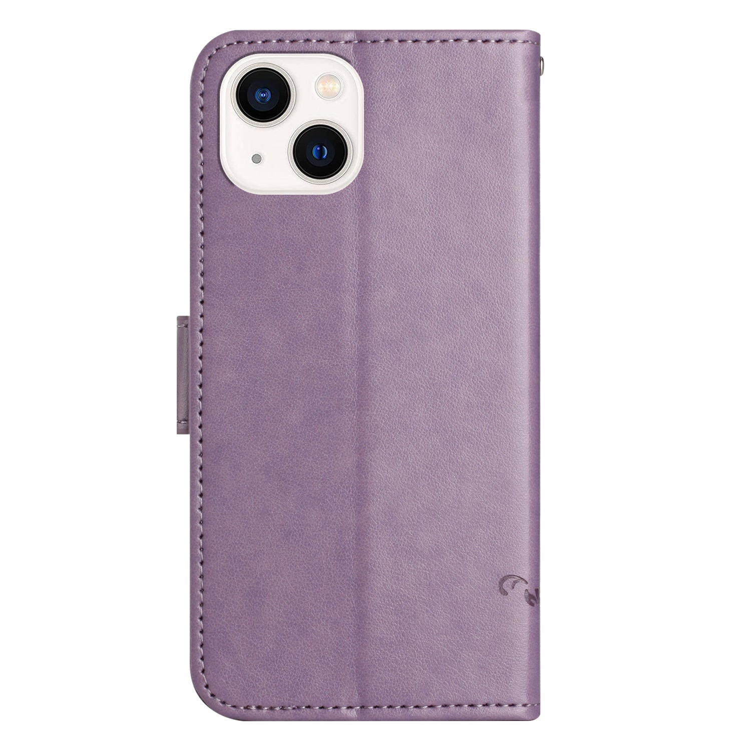 Wallet Stand Phone Case for iPhone 15 Plus , Butterfly Flower Imprinted PU Leather Phone Cover - Purple