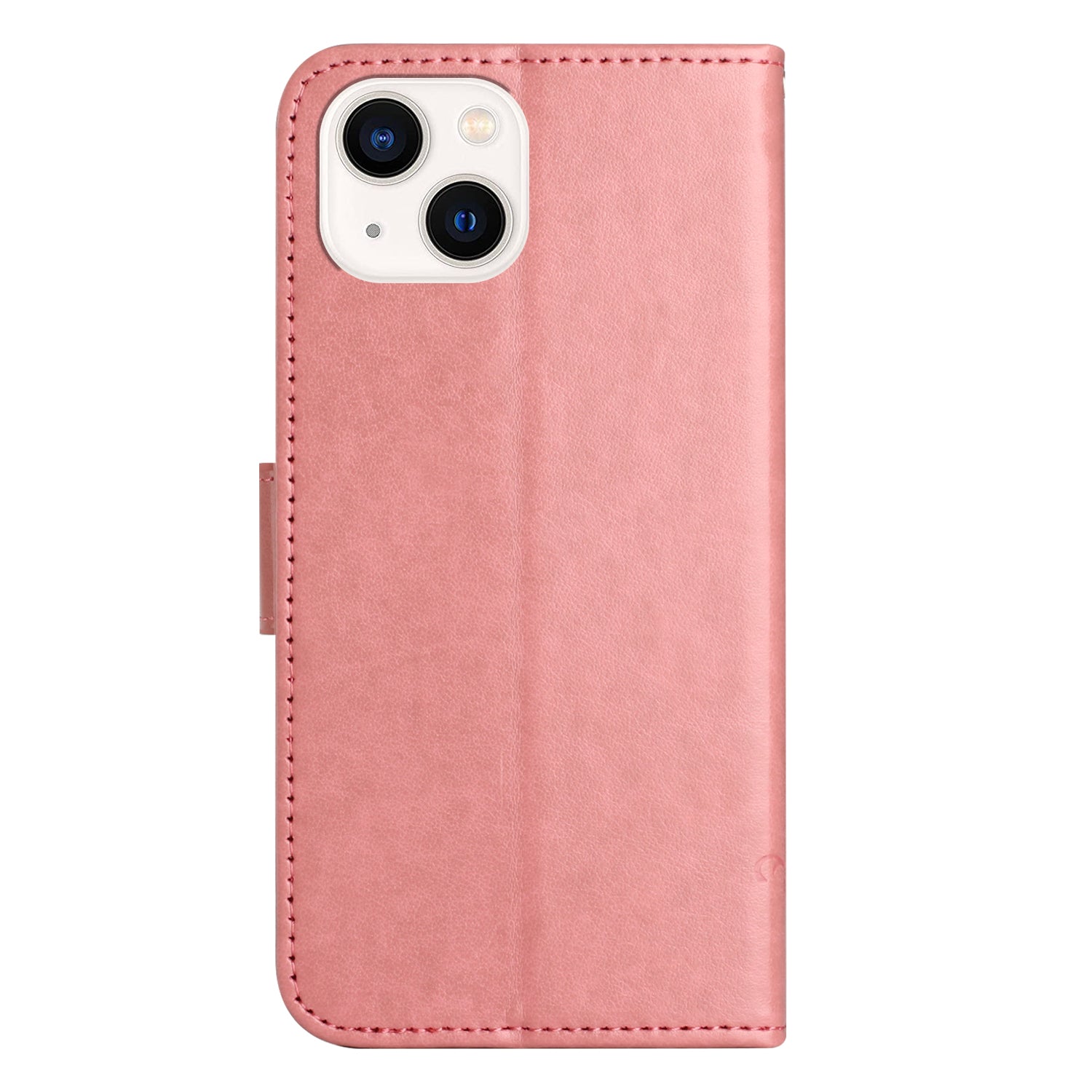 Wallet Stand Phone Case for iPhone 15 Plus , Butterfly Flower Imprinted PU Leather Phone Cover - Pink