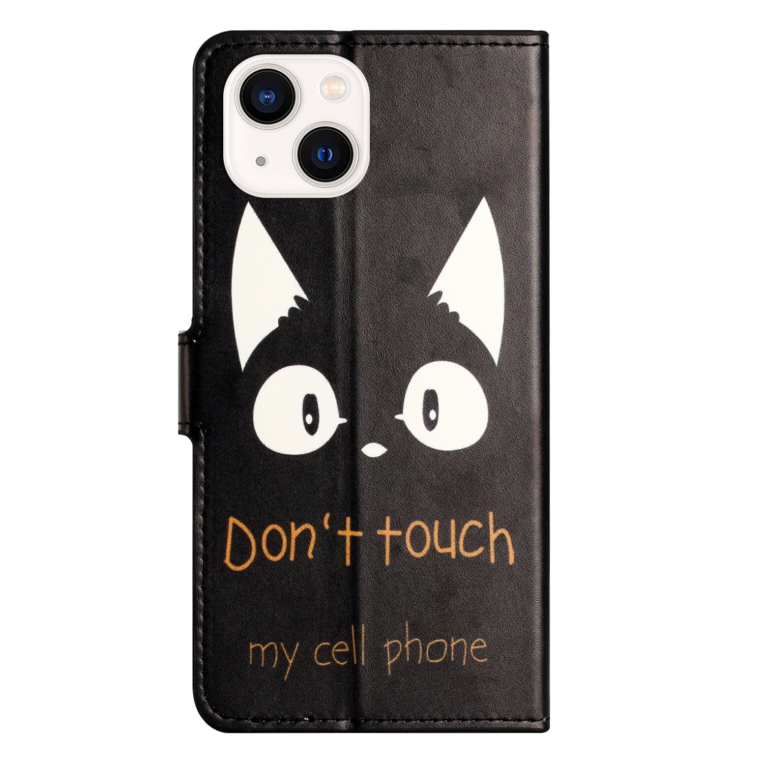for iPhone 15 Pattern Printing Flip Case PU Leather Stand Wallet Phone Cover - Don't Touch My Cell Phone