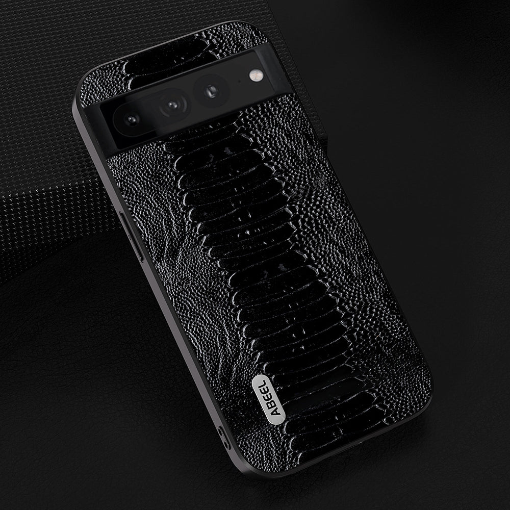 Uniqkart For Google Pixel 8 Pro Anti-Drop Phone Case Crocodile Texture Genuine Cow Leather+PC+TPU Phone Cover - Black