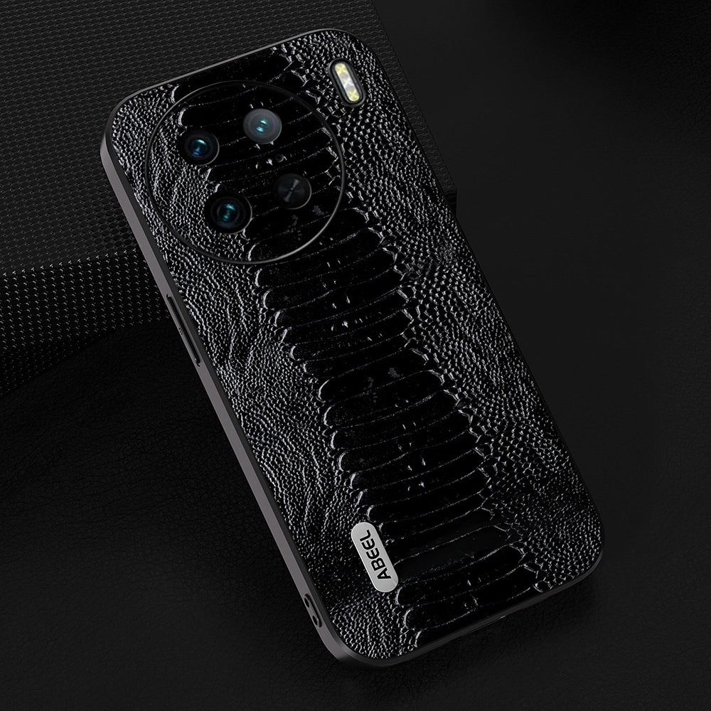 Uniqkart for vivo X90 Pro+ 5G Crocodile Texture PC+TPU Cover Genuine Cow Leather Coated Phone Case - Black
