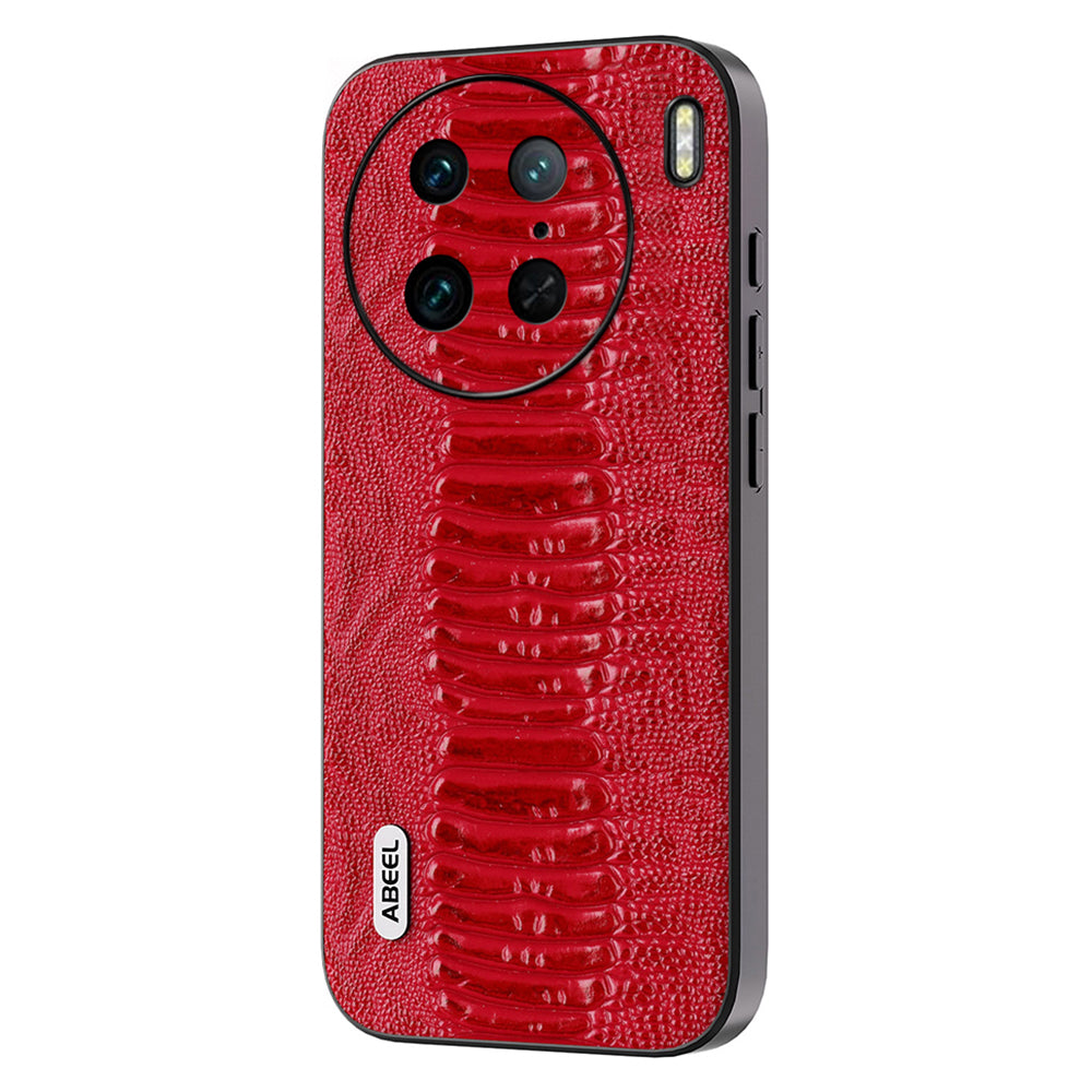 Uniqkart for vivo X90 Pro+ 5G Crocodile Texture PC+TPU Cover Genuine Cow Leather Coated Phone Case - Red