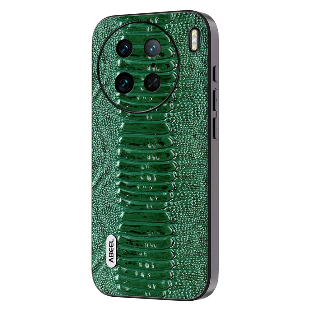 Uniqkart For vivo X90 Pro+ 5G Crocodile Texture PC+TPU Cover Genuine Cow Leather Coated Phone Case - Green