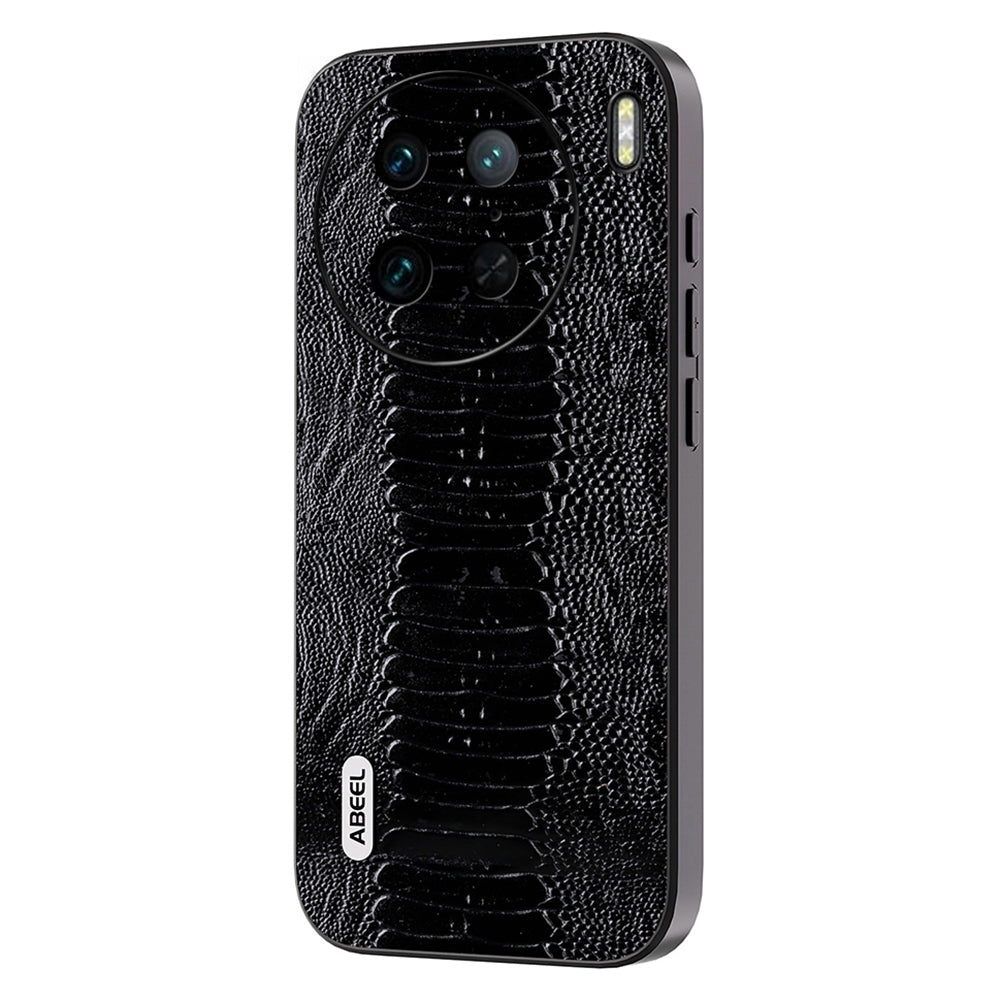 Uniqkart For vivo X90 Pro 5G PC+TPU Genuine Cow Leather Coated Cover Crocodile Texture Phone Case - Black