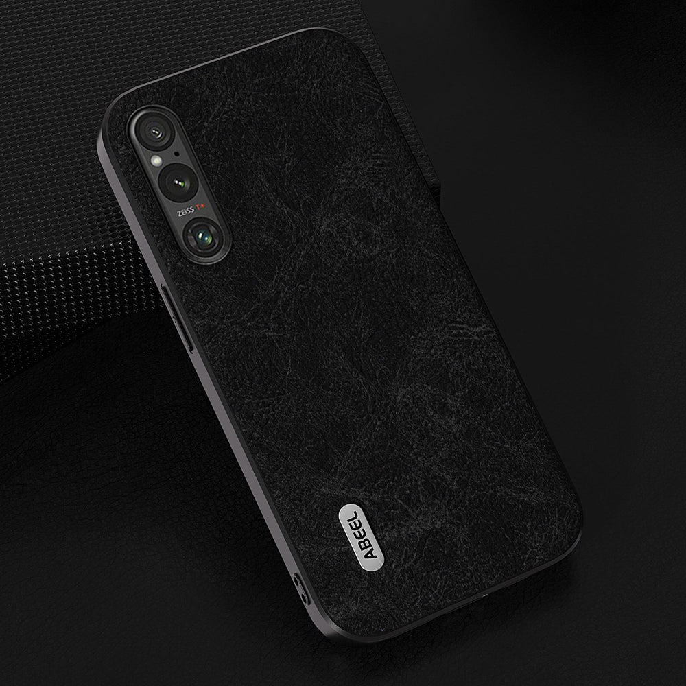 Uniqkart Slim Phone Case for Sony Xperia 1 V Shockproof Cover Litchi Texture PU Leather+PC+TPU Phone Shell - Black
