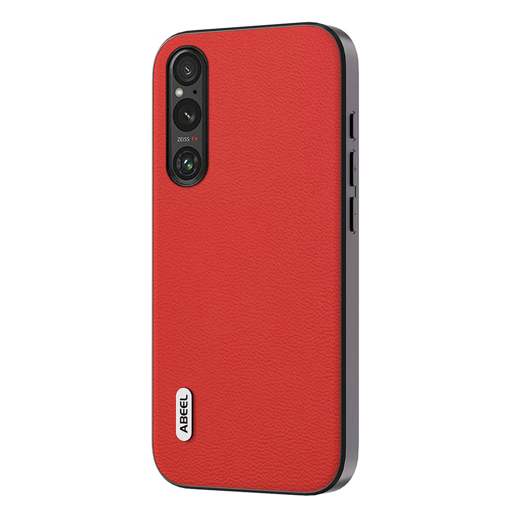Uniqkart For Sony Xperia 1 V PC+TPU Genuine Cow Leather Coated Cover Litchi Texture Phone Case - Red