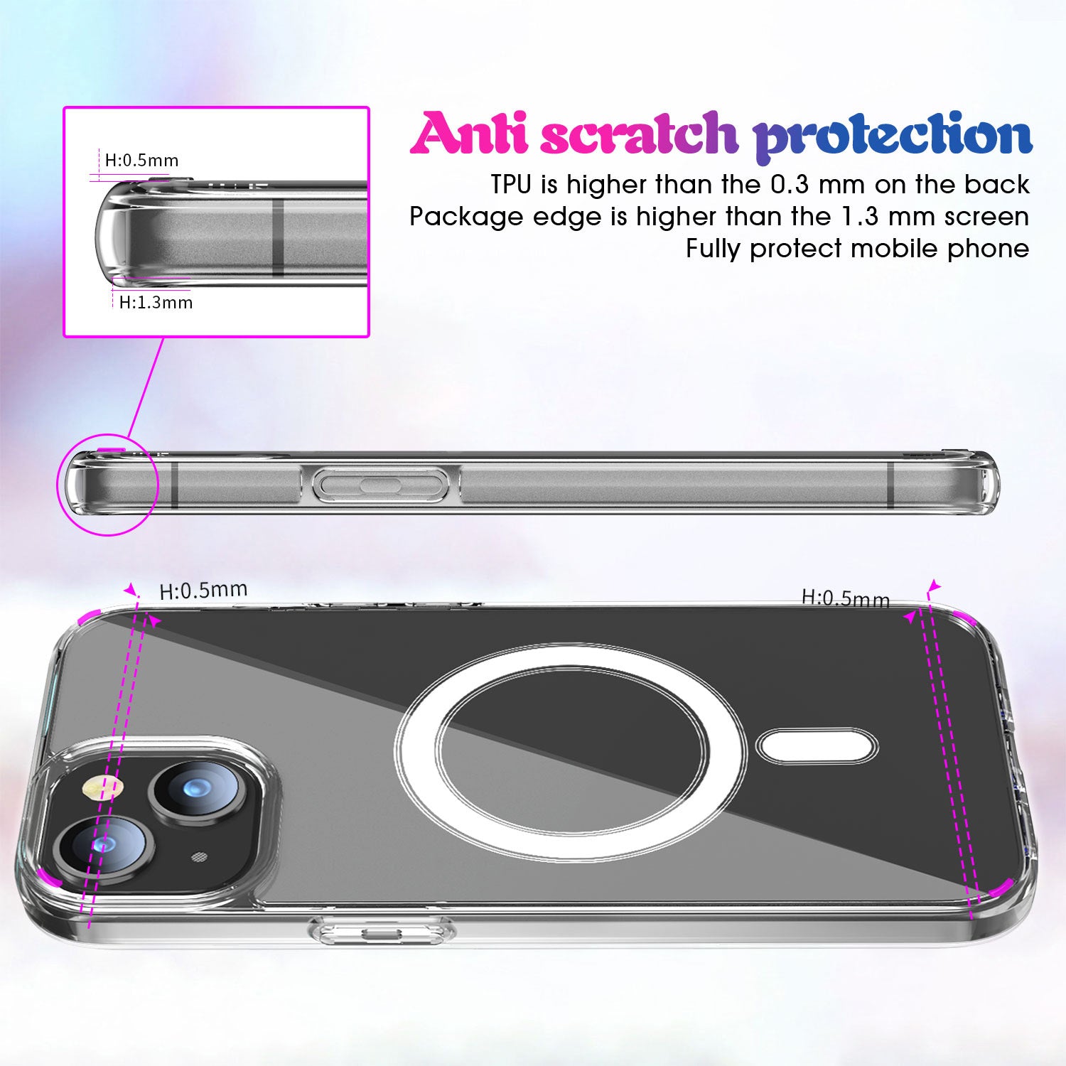 Uniqkart for iPhone 15 Clear Phone Cover Compatible with MagSafe Fall Protection TPU+PC Case