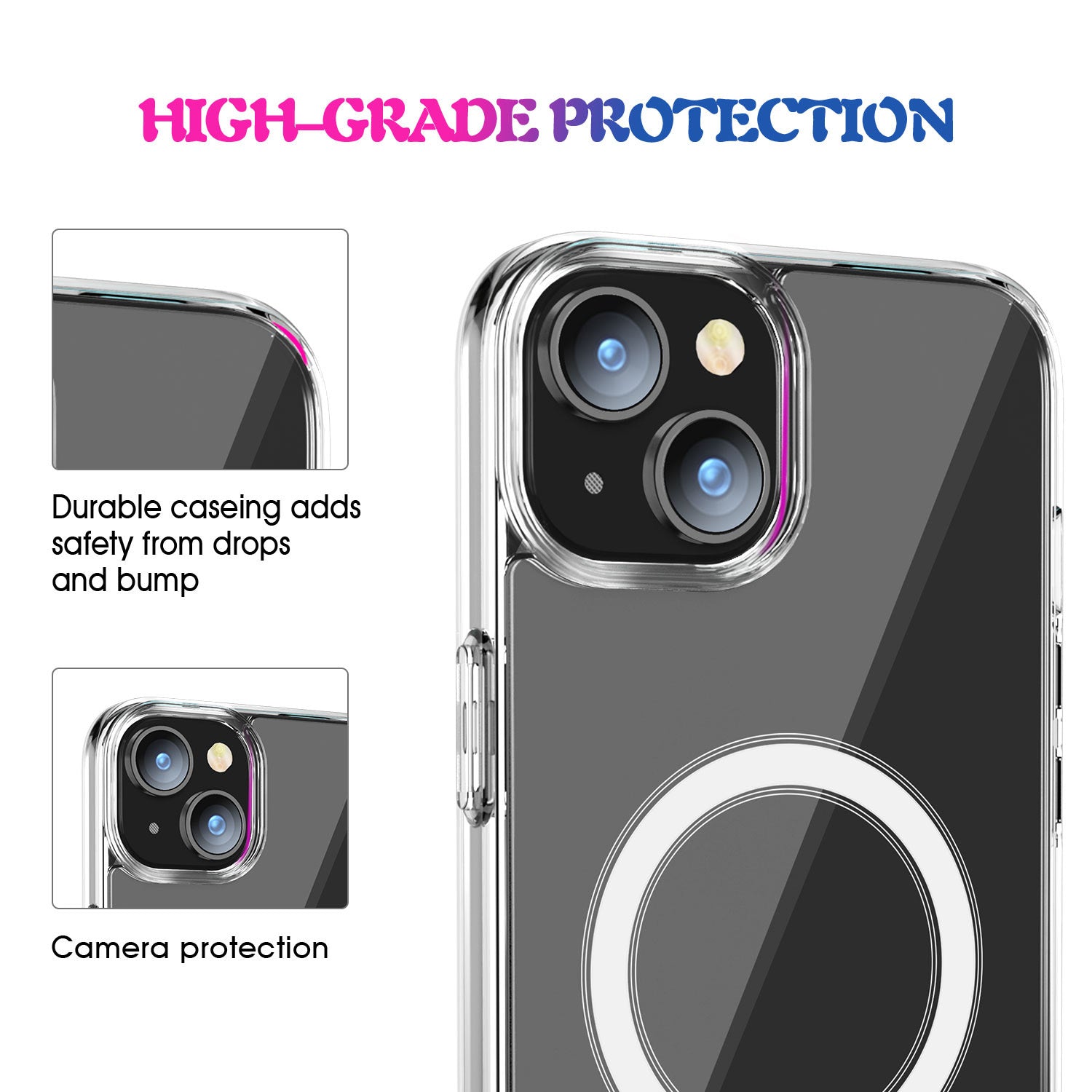 Uniqkart for iPhone 15 Clear Phone Cover Compatible with MagSafe Fall Protection TPU+PC Case