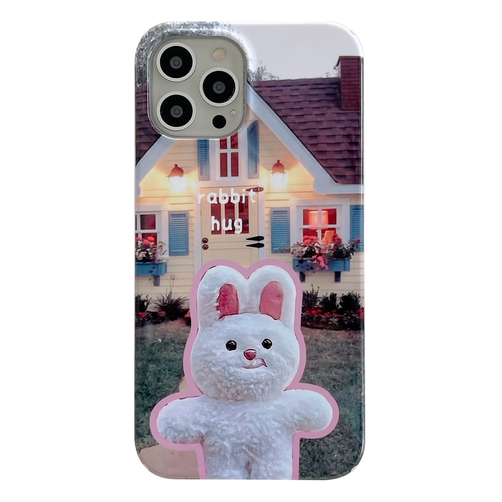 Uniqkart for iPhone 12 Pro Max 6.7 inch Hard PC Phone Case Pattern Printing Protective Glossy Phone Shell - Rabbit Hug