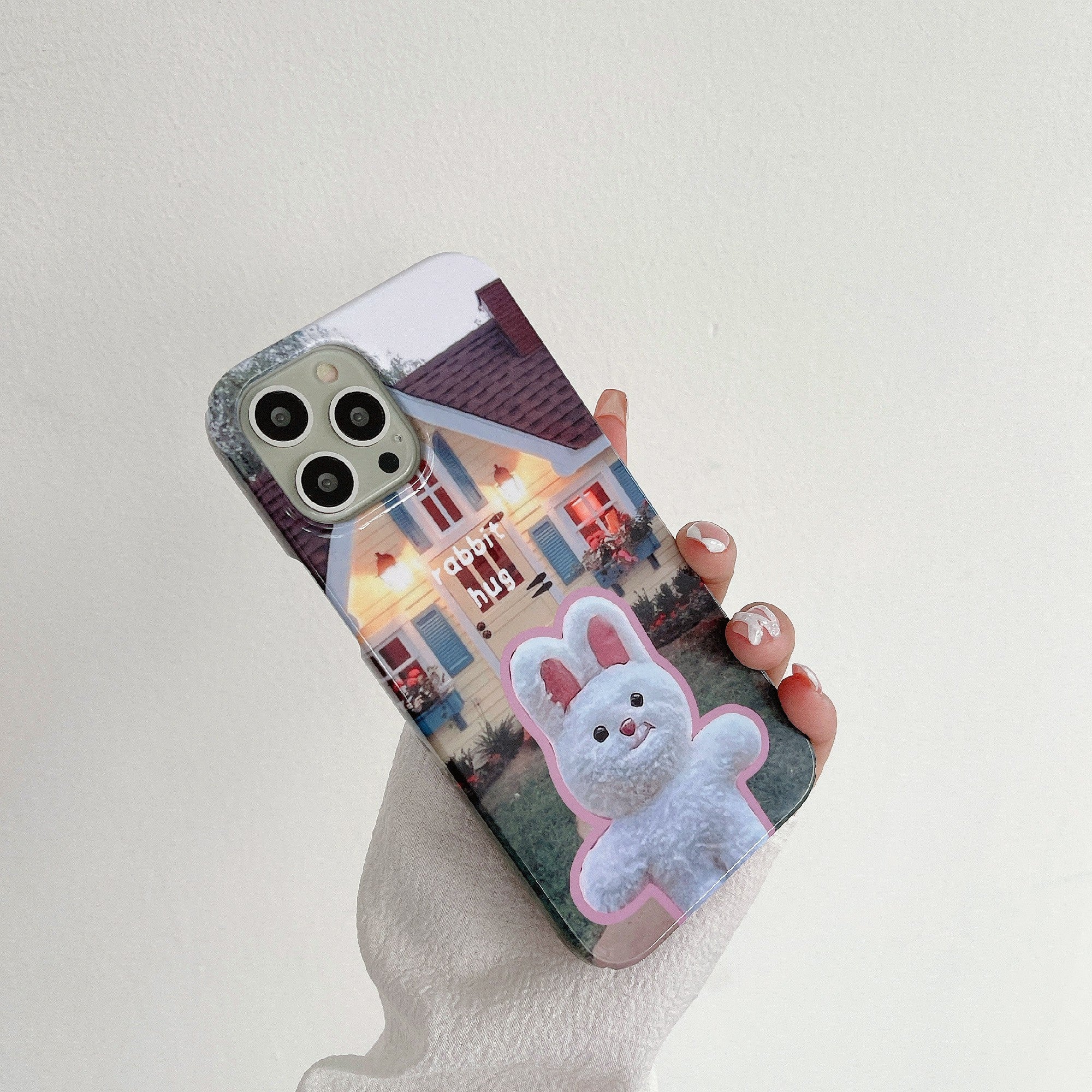 Uniqkart for iPhone 12 Pro Max 6.7 inch Hard PC Phone Case Pattern Printing Protective Glossy Phone Shell - Rabbit Hug