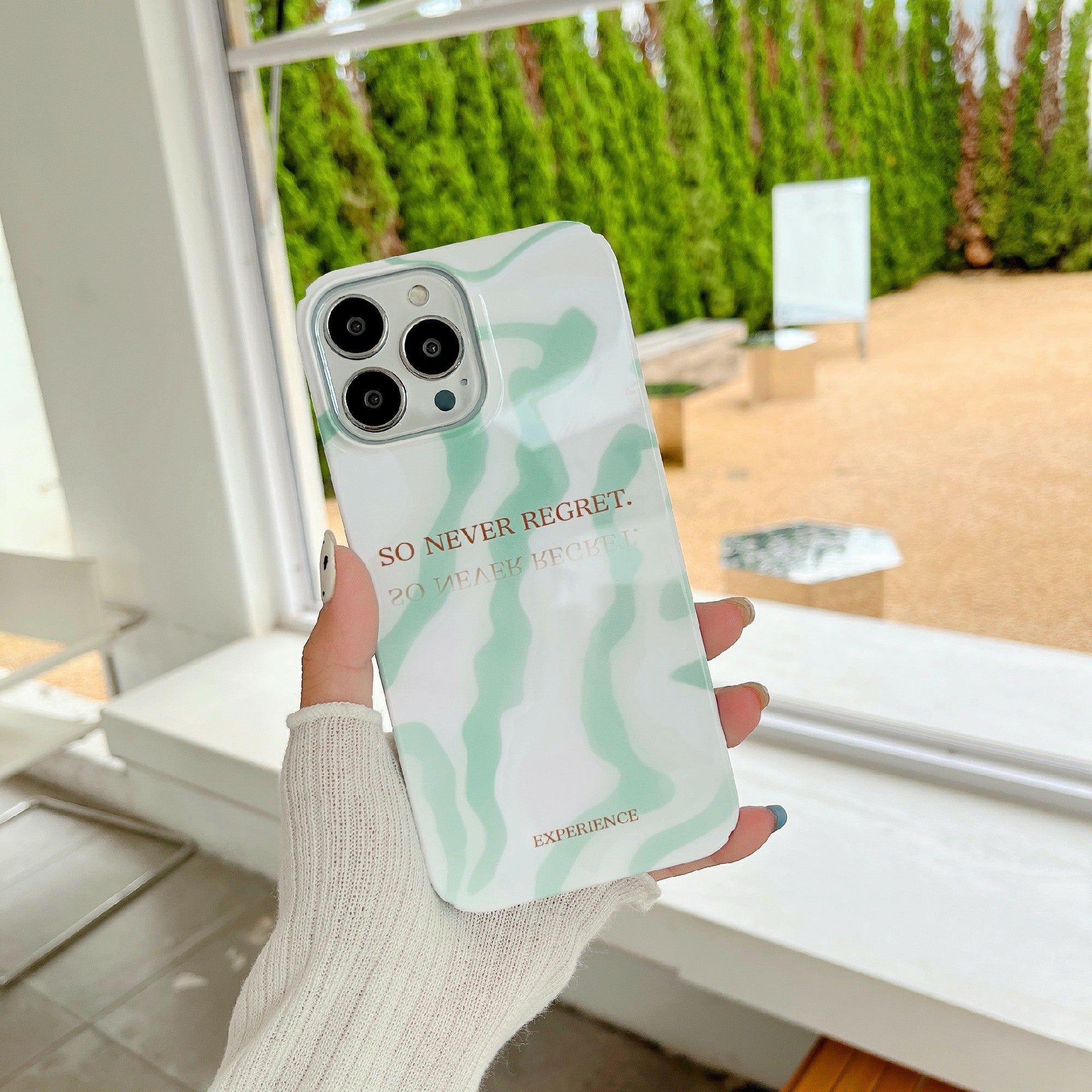 Uniqkart for iPhone 12 Pro Max 6.7 inch Hard PC Phone Case Pattern Printing Protective Glossy Phone Shell - Matcha Green Water Ripple