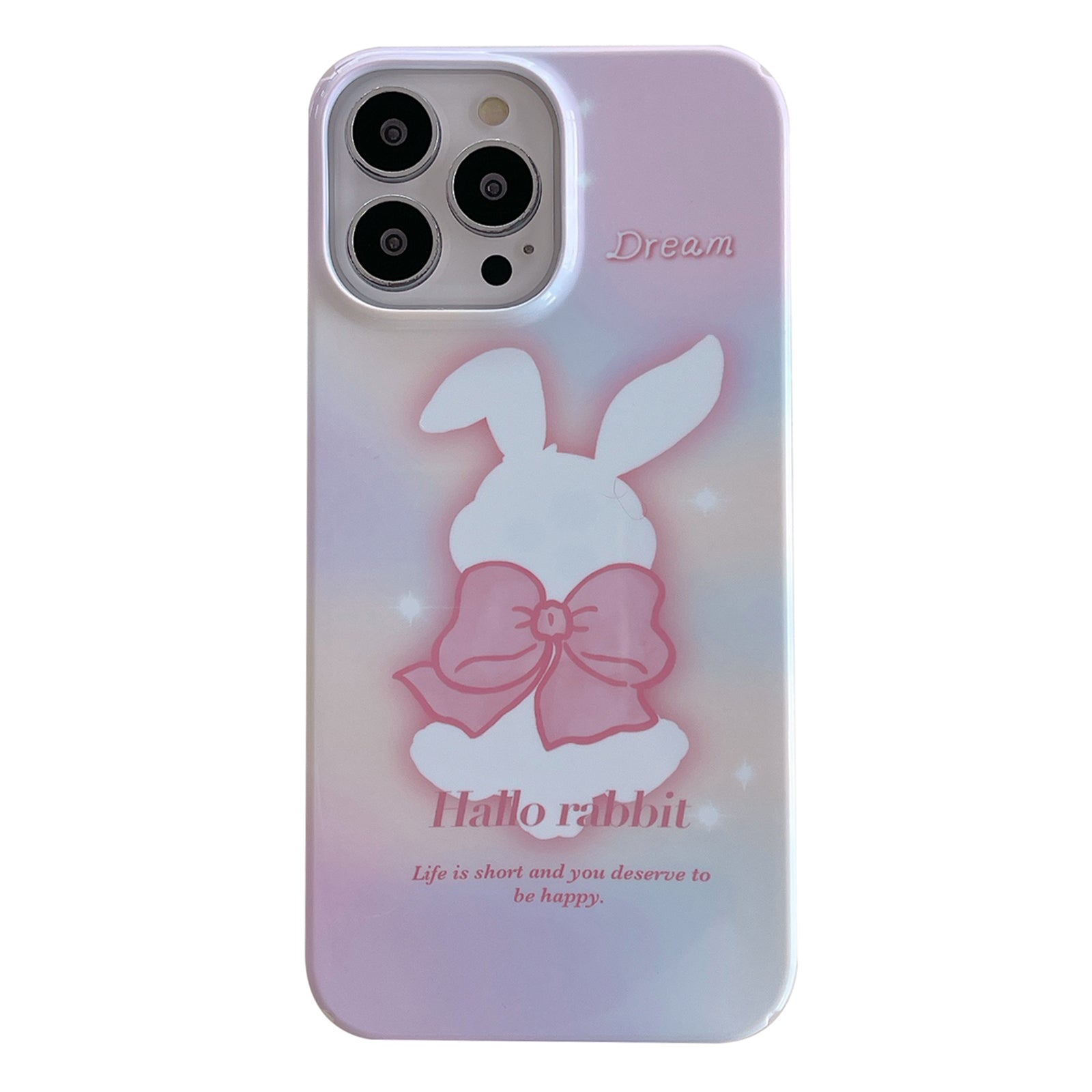 Uniqkart for iPhone 12 Pro Max 6.7 inch Hard PC Phone Case Pattern Printing Protective Glossy Phone Shell - Bowknot Rabbit