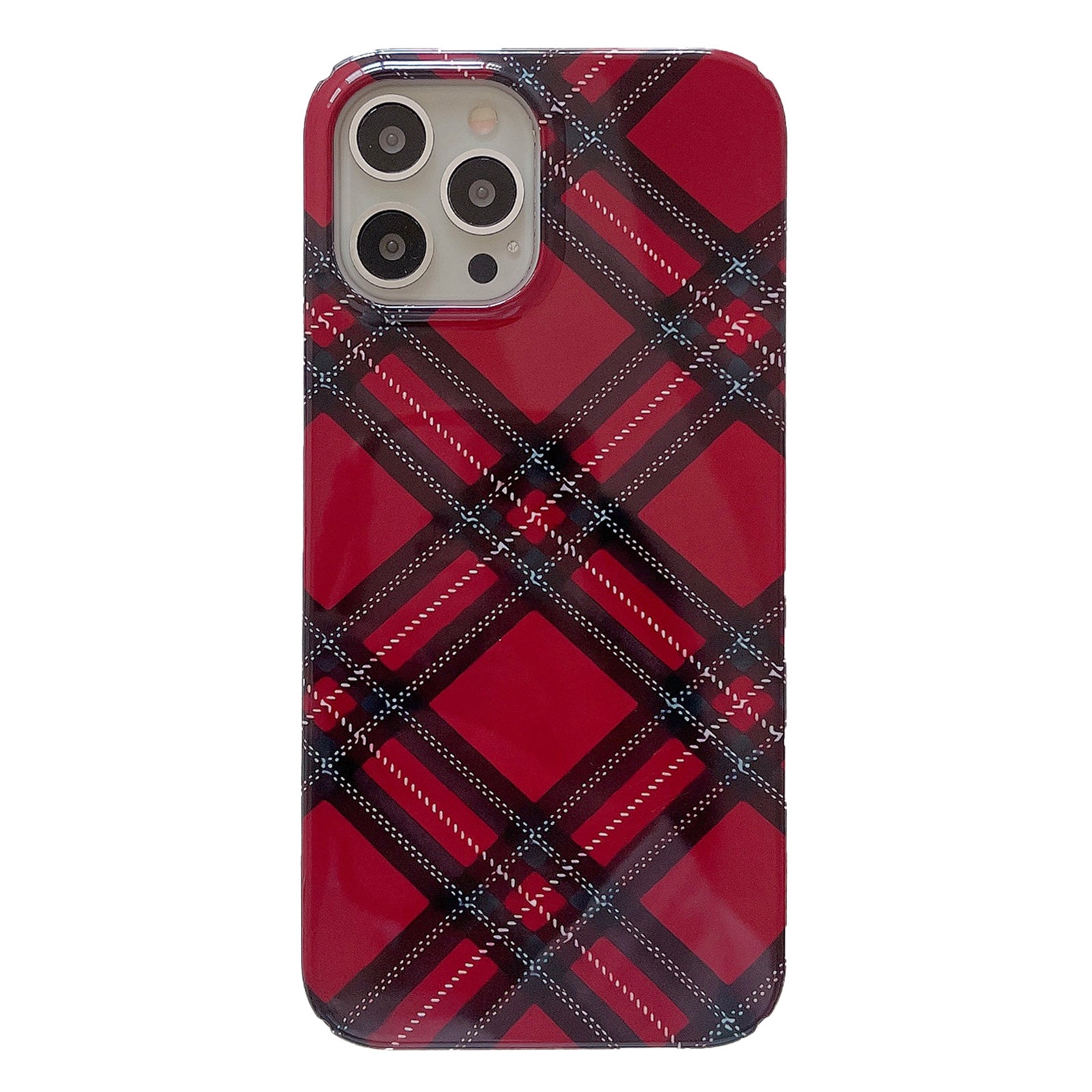 Uniqkart for iPhone 12 Pro Max 6.7 inch Hard PC Phone Case Pattern Printing Protective Glossy Phone Shell - Red Grids