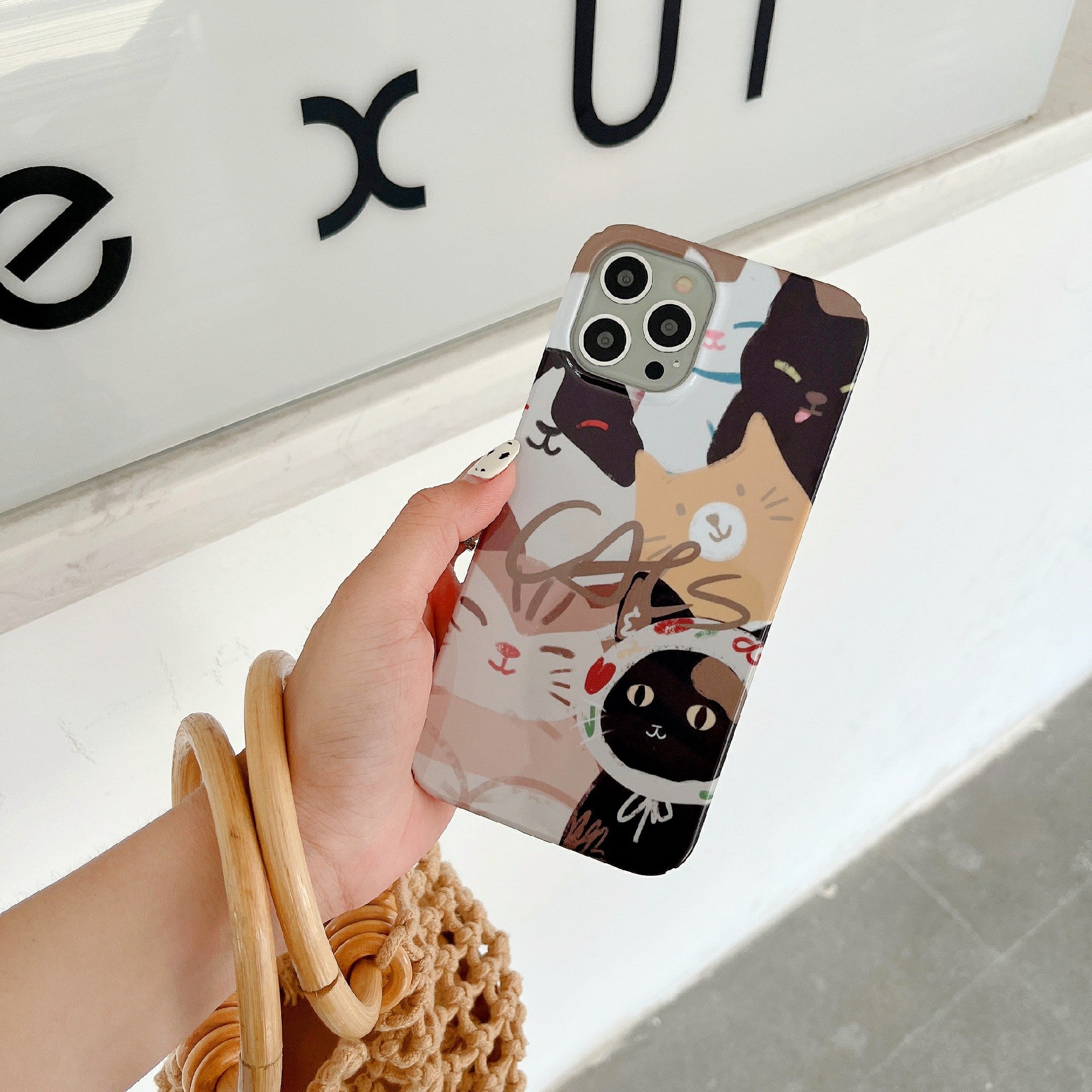 Uniqkart for iPhone 12 Pro Max 6.7 inch Hard PC Phone Case Pattern Printing Protective Glossy Phone Shell - Stacking Cats
