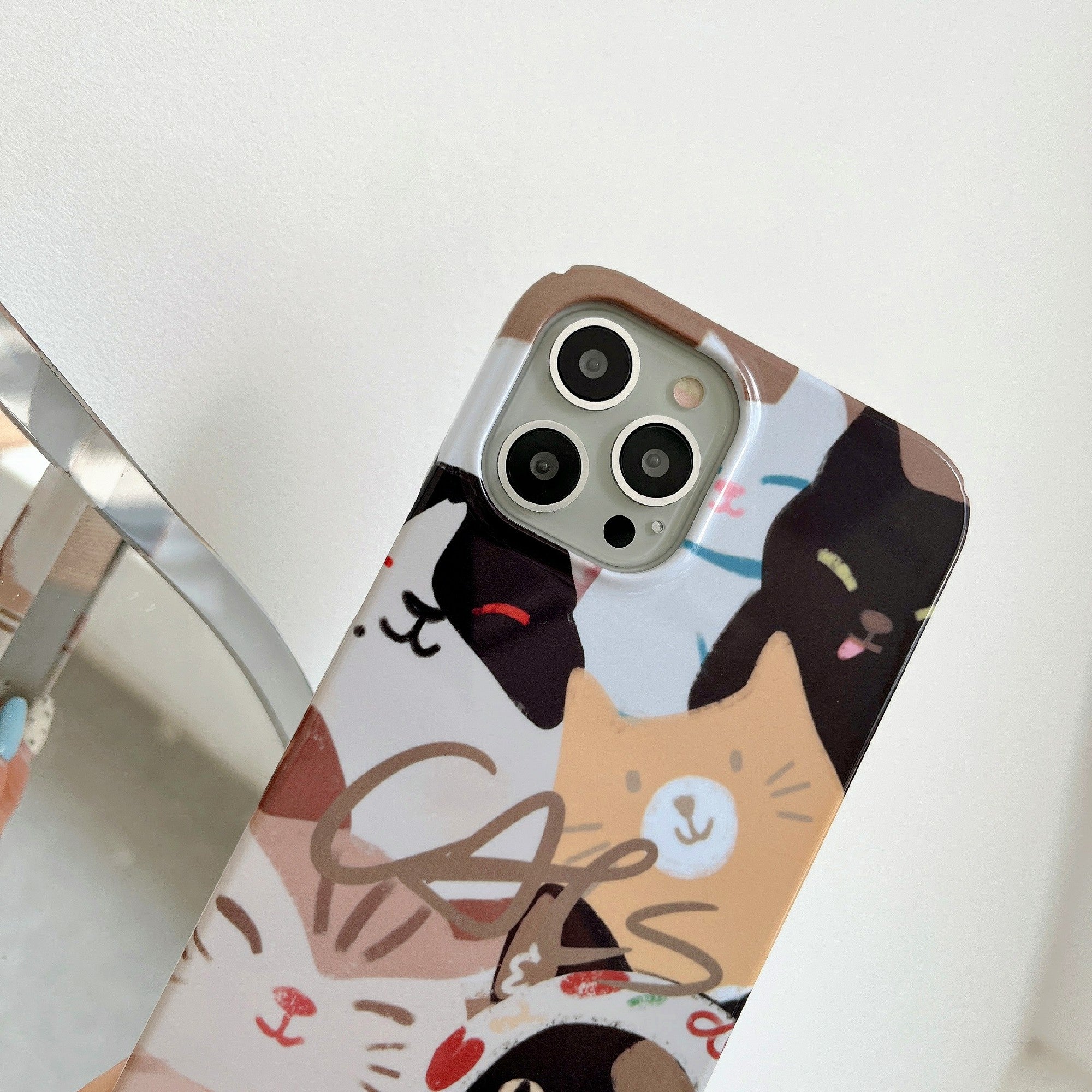 Uniqkart for iPhone 12 Pro Max 6.7 inch Hard PC Phone Case Pattern Printing Protective Glossy Phone Shell - Stacking Cats