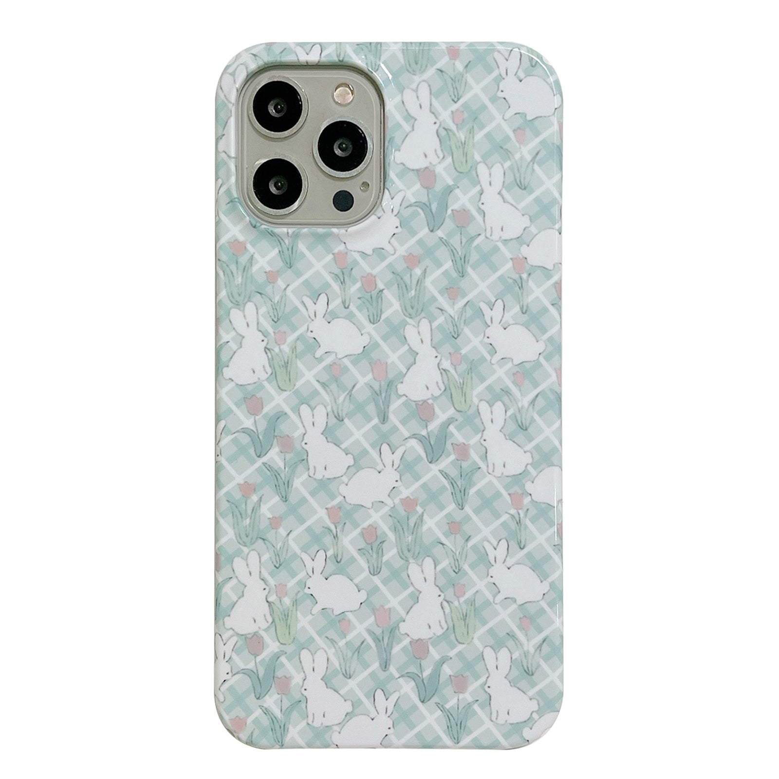 Hard PC Phone Cover for iPhone 12 Pro 6.1 inch Pattern Printing Anti-Drop Glossy Phone Case - Tulip and Rabbit