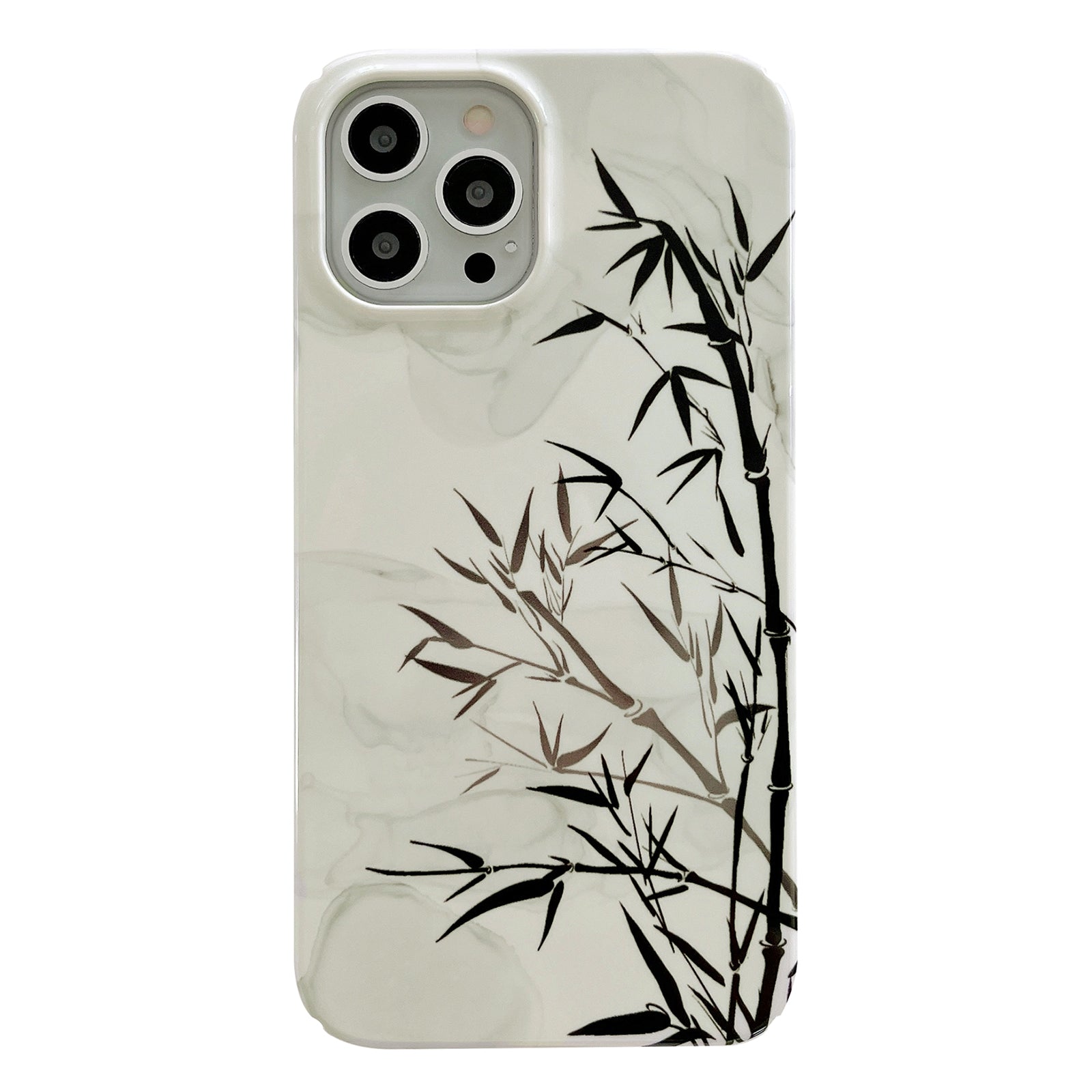 Hard PC Phone Cover for iPhone 12 Pro 6.1 inch Pattern Printing Anti-Drop Glossy Phone Case - Bamboo Ink Painting