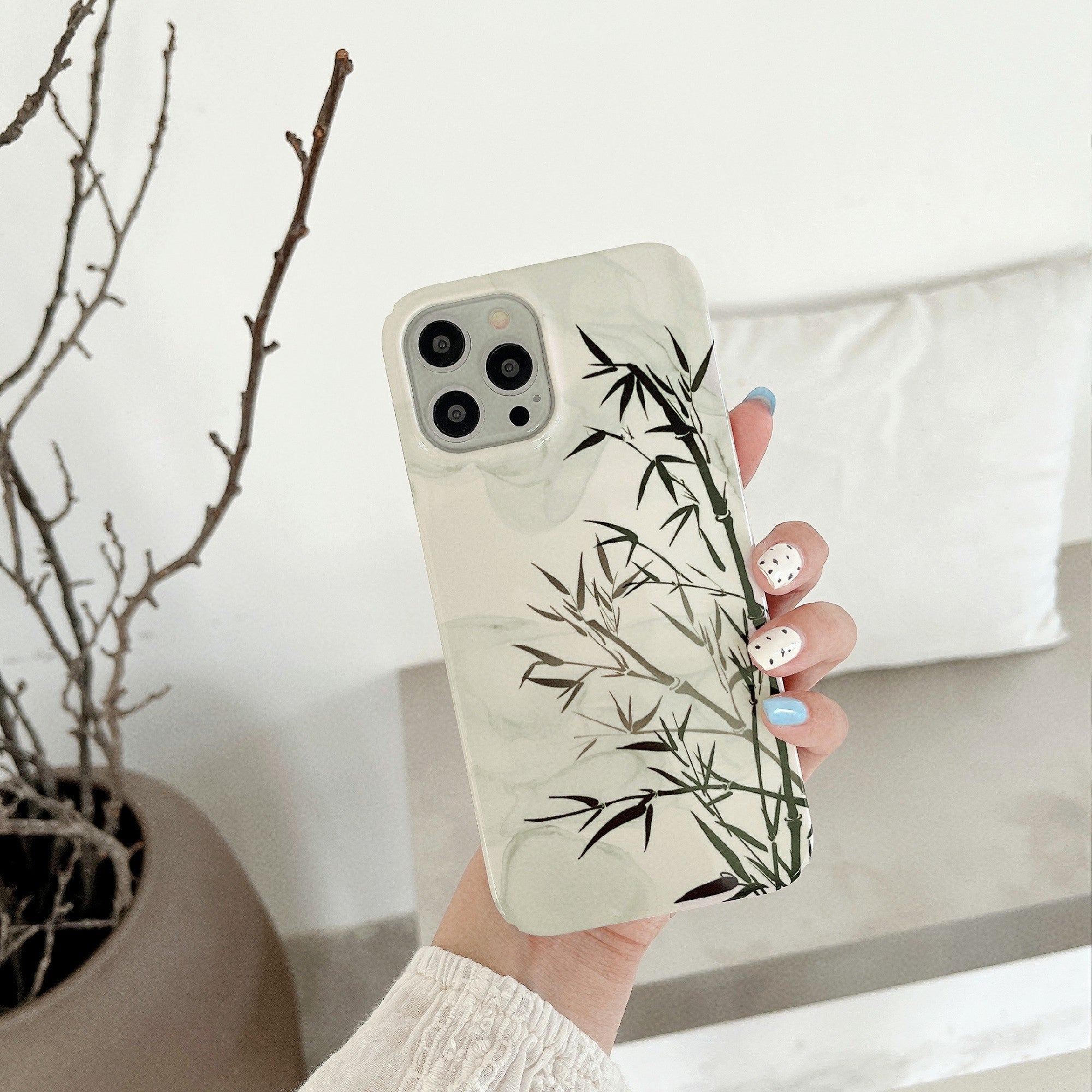 Hard PC Phone Cover for iPhone 12 Pro 6.1 inch Pattern Printing Anti-Drop Glossy Phone Case - Bamboo Ink Painting