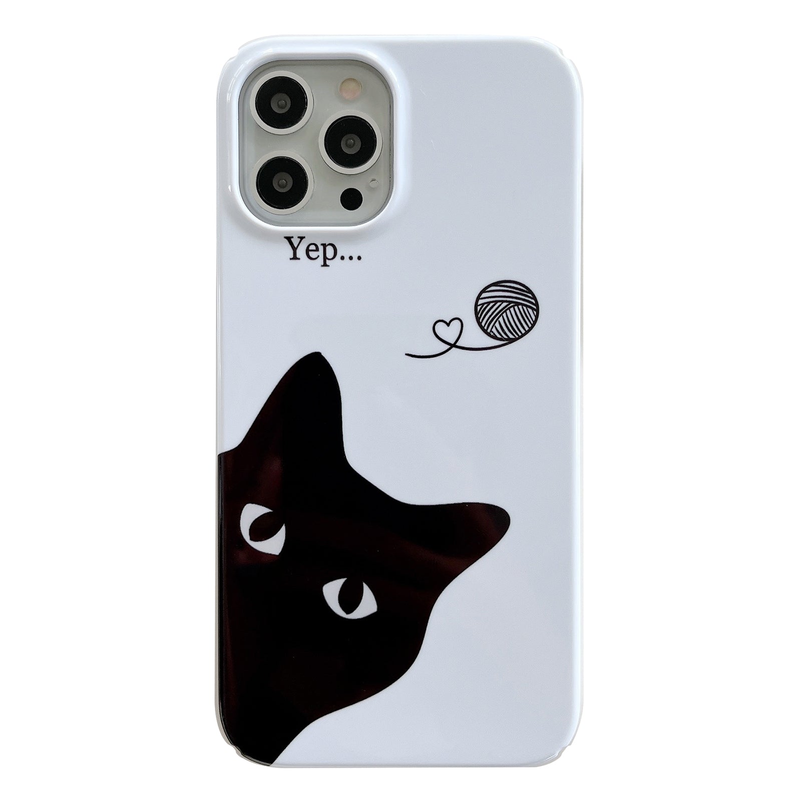 Hard PC Phone Cover for iPhone 12 Pro 6.1 inch Pattern Printing Anti-Drop Glossy Phone Case - Wool Black Cat