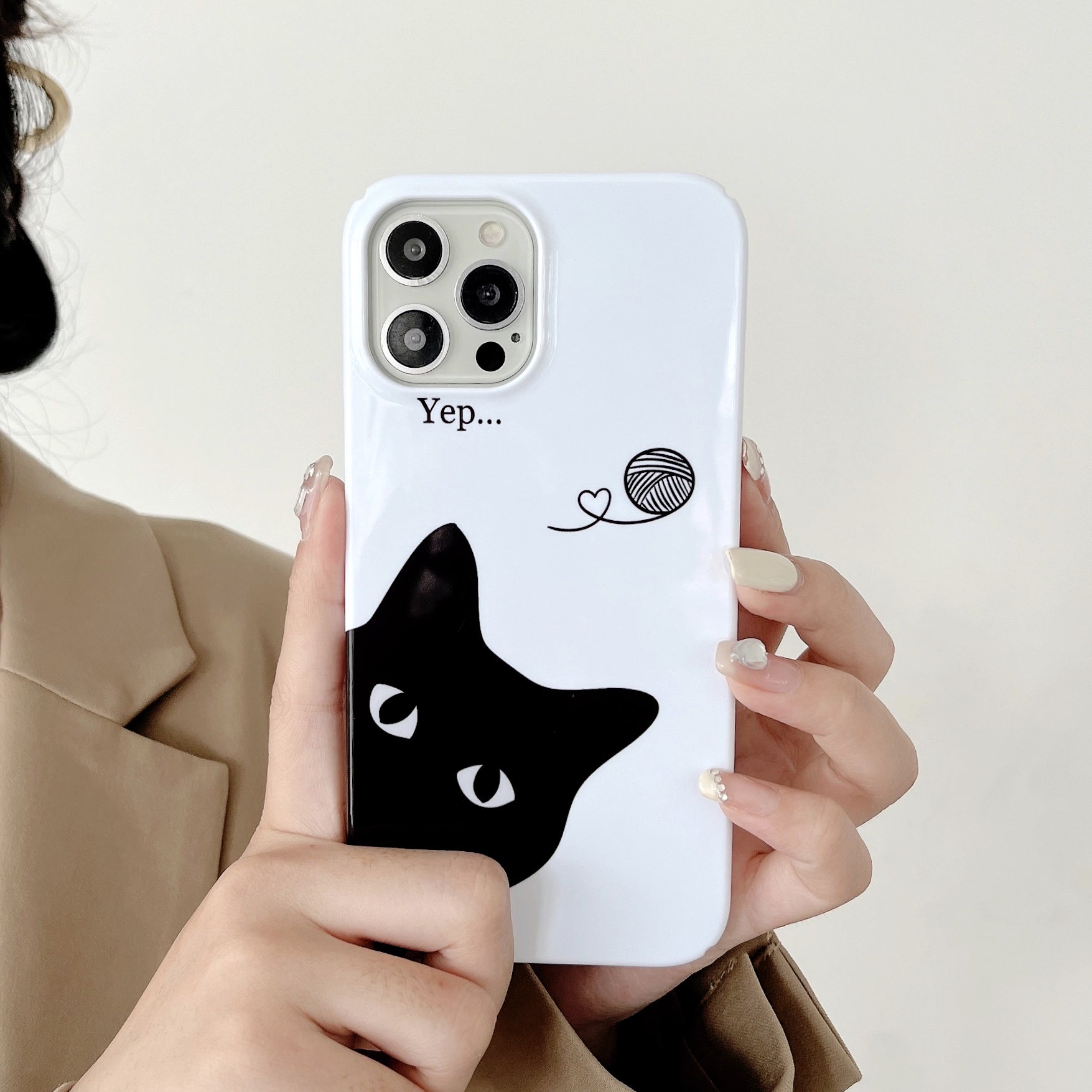 Hard PC Phone Cover for iPhone 12 Pro 6.1 inch Pattern Printing Anti-Drop Glossy Phone Case - Wool Black Cat
