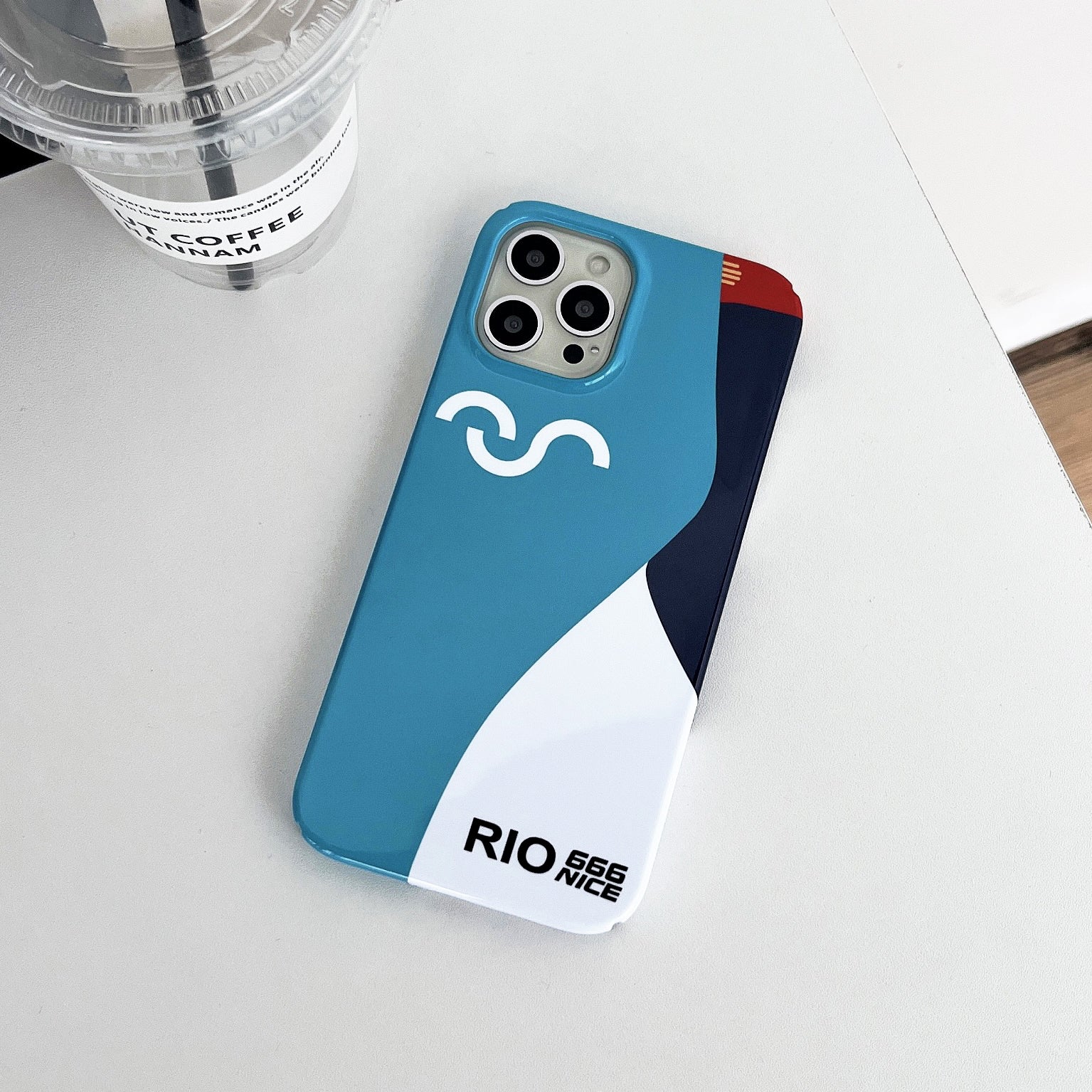 Hard PC Phone Cover for iPhone 12 Pro 6.1 inch Pattern Printing Anti-Drop Glossy Phone Case - Blue Matching