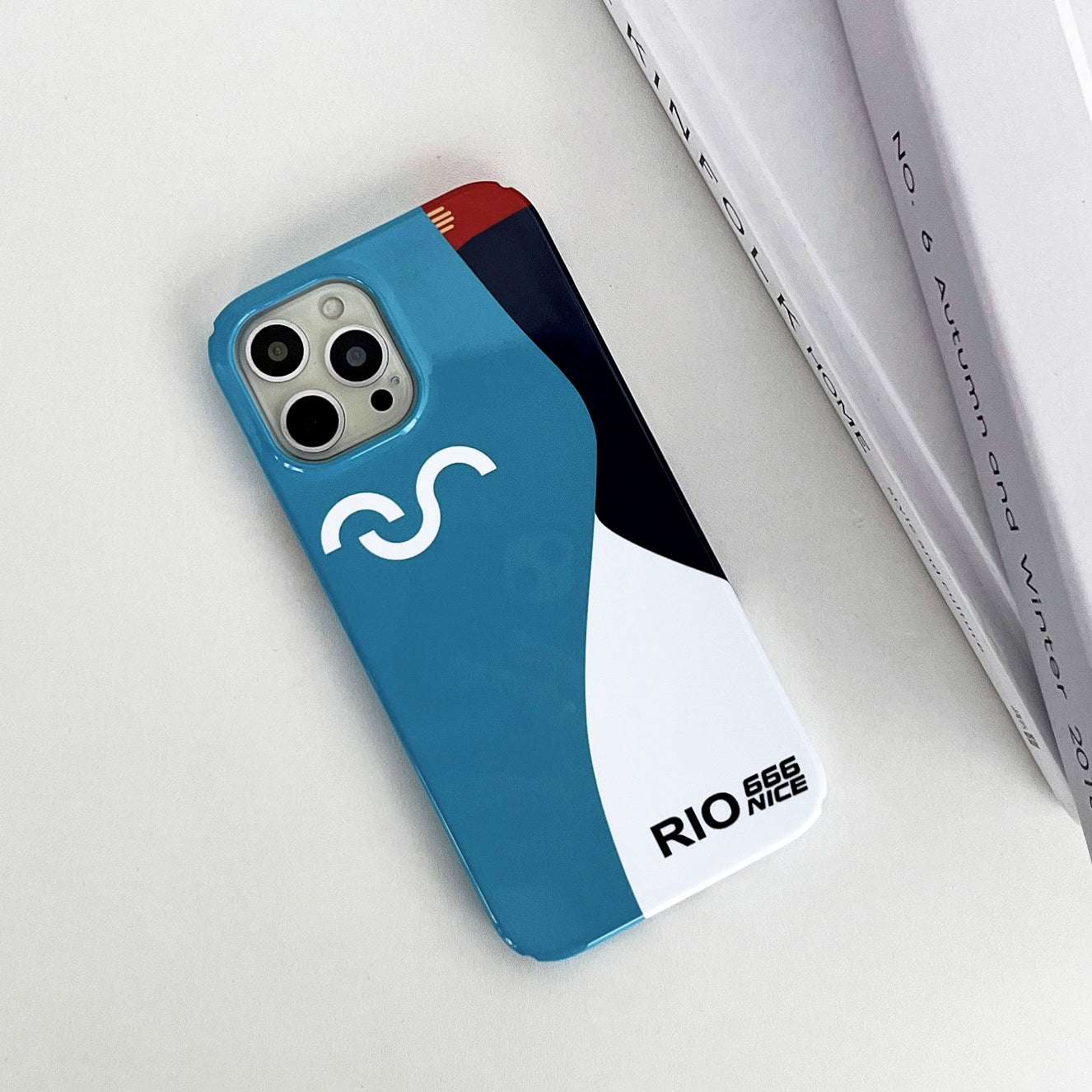 Hard PC Phone Cover for iPhone 12 Pro 6.1 inch Pattern Printing Anti-Drop Glossy Phone Case - Blue Matching