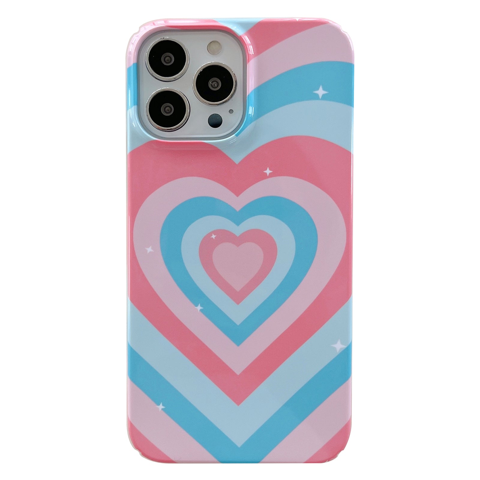 Hard PC Phone Cover for iPhone 12 Pro 6.1 inch Pattern Printing Anti-Drop Glossy Phone Case - Pink Blue Heart