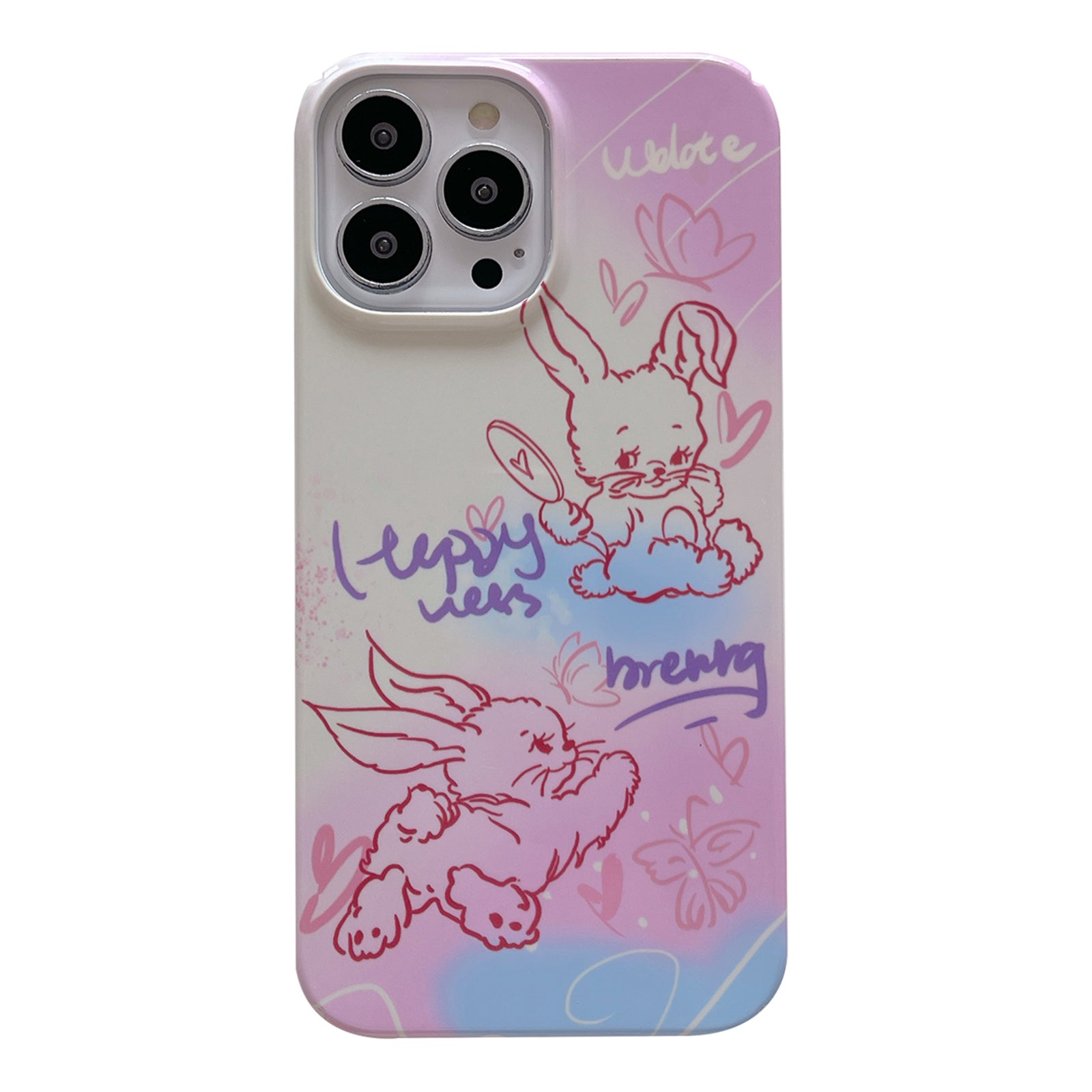 Hard PC Phone Cover for iPhone 12 Pro 6.1 inch Pattern Printing Anti-Drop Glossy Phone Case - Line Rabbit