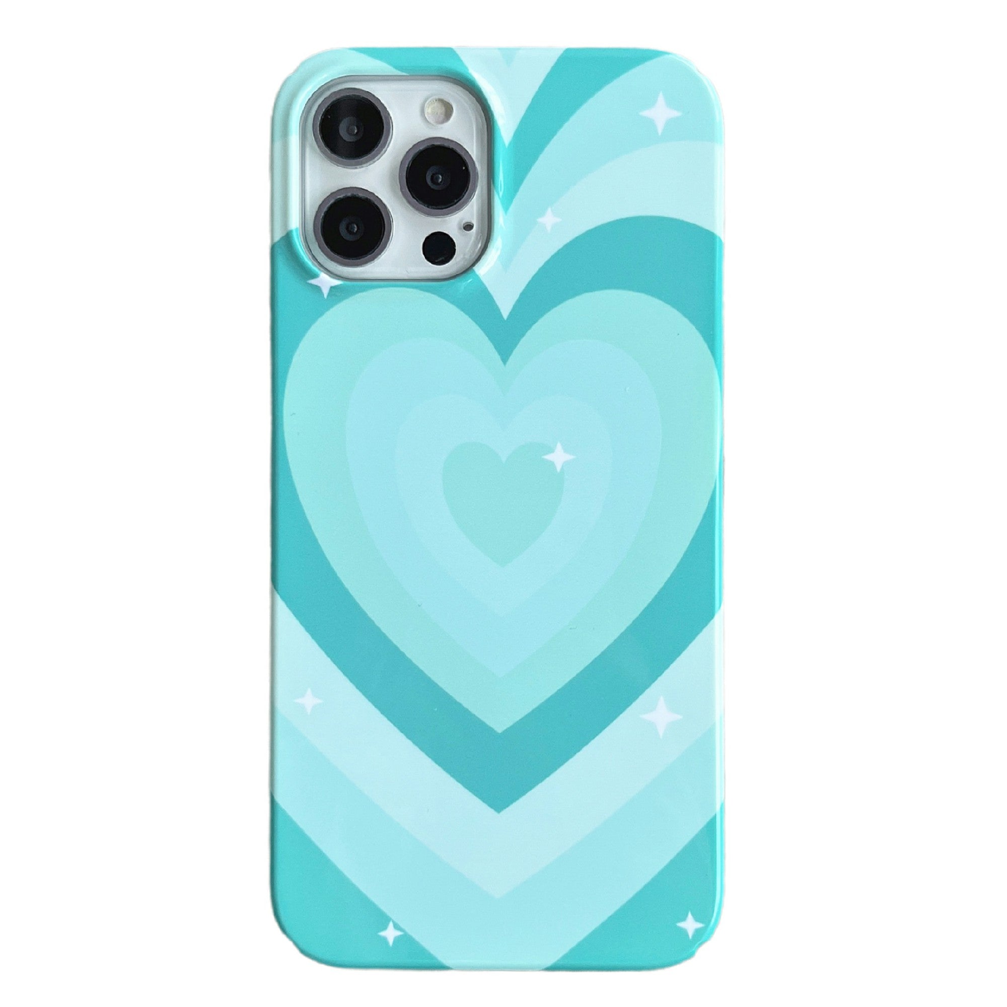 Hard PC Phone Cover for iPhone 12 Pro 6.1 inch Pattern Printing Anti-Drop Glossy Phone Case - Mint Green Heart