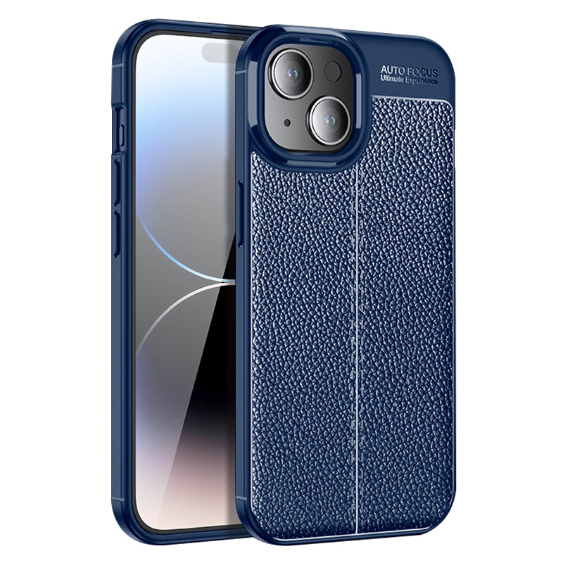 Uniqkart for iPhone 15 Shockproof Back Cover Litchi Texture TPU Phone Case - Blue
