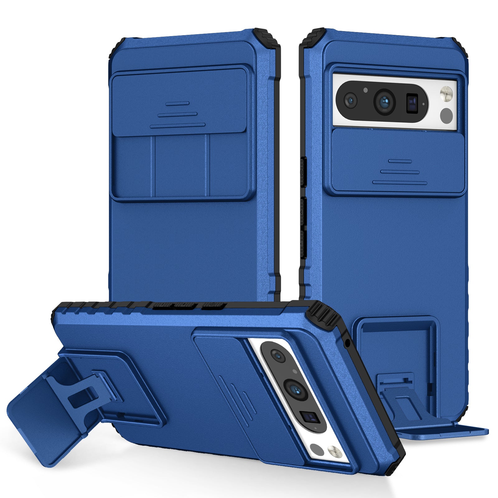 Uniqkart for Google Pixel 8 Pro PC + TPU Phone Protector with Slide Camera Cover Kickstand Case - Blue