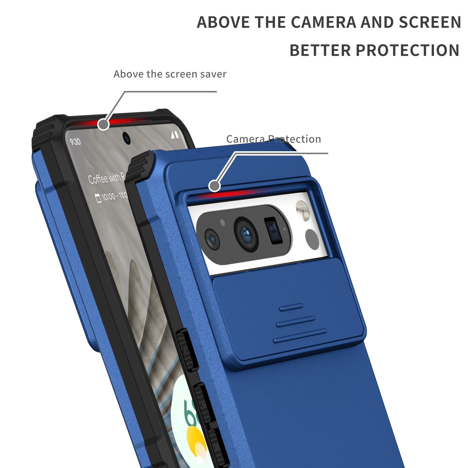 Uniqkart for Google Pixel 8 Pro PC + TPU Phone Protector with Slide Camera Cover Kickstand Case - Blue