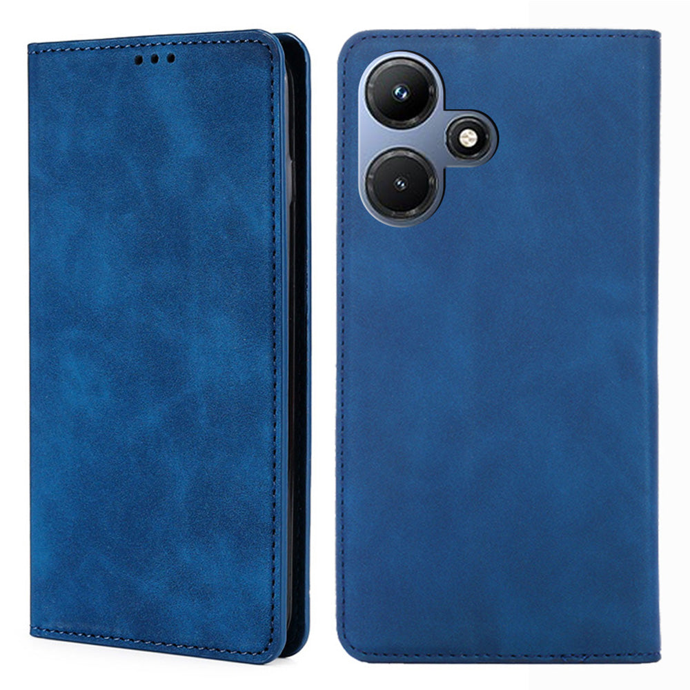 Uniqkart for Infinix Hot 30i Stand PU Leather Case Skin-touch Phone Cover with Card Holder - Blue