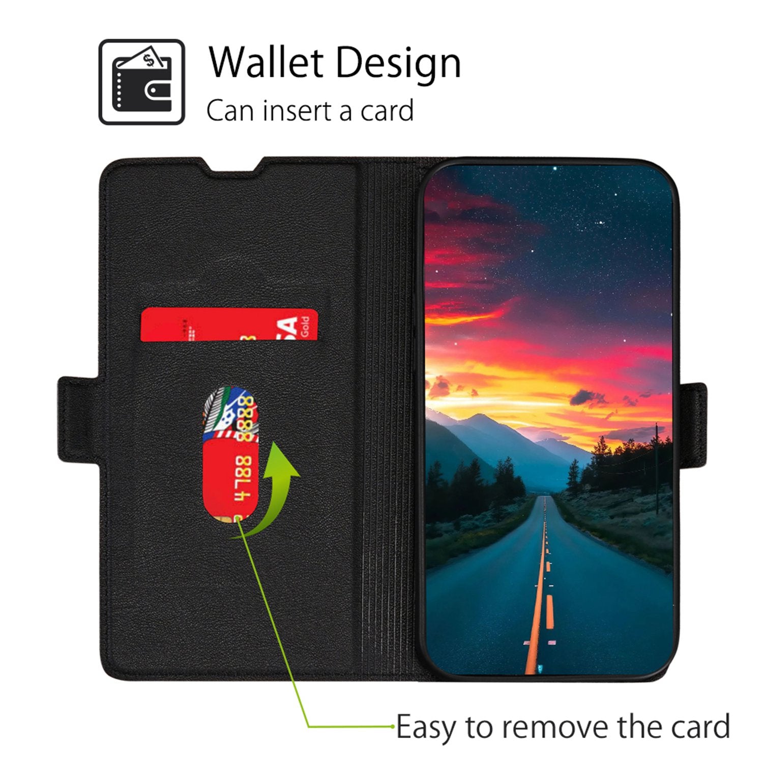 Uniqkart for Sharp Aquos R8 Pro SH-51D PU Leather Stand Phone Cover Card Holder Anti-drop Case - Black