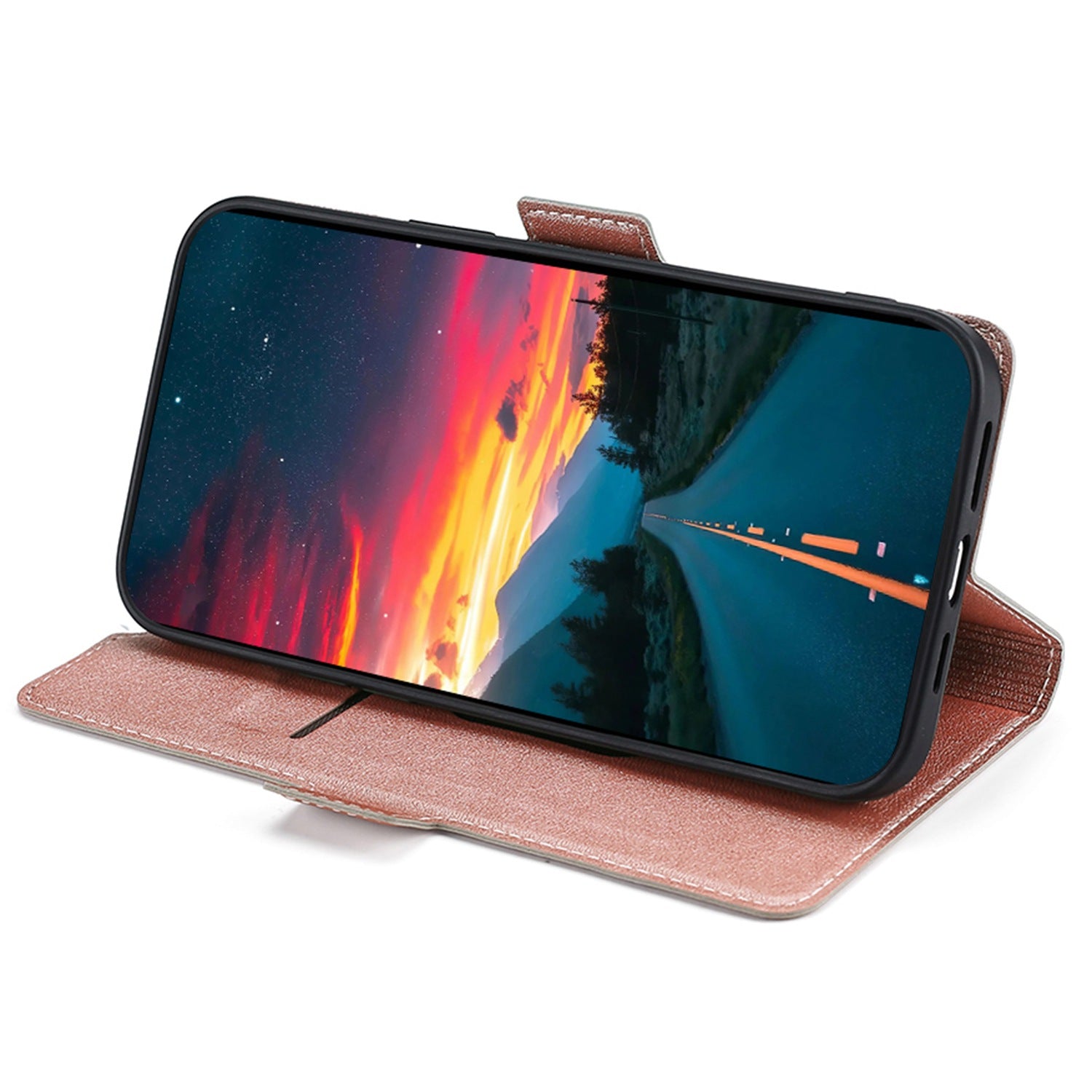 Uniqkart for Sharp Aquos R8 Pro SH-51D PU Leather Stand Phone Cover Card Holder Anti-drop Case - Rose Gold