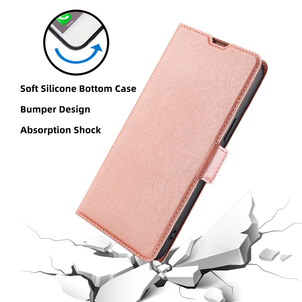 Uniqkart for Sharp Aquos R8 Pro SH-51D PU Leather Stand Phone Cover Card Holder Anti-drop Case - Rose Gold