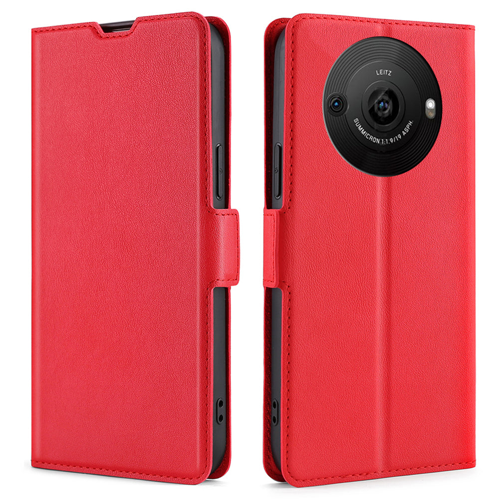 Uniqkart for Sharp Aquos R8 Pro SH-51D PU Leather Stand Phone Cover Card Holder Anti-drop Case - Red