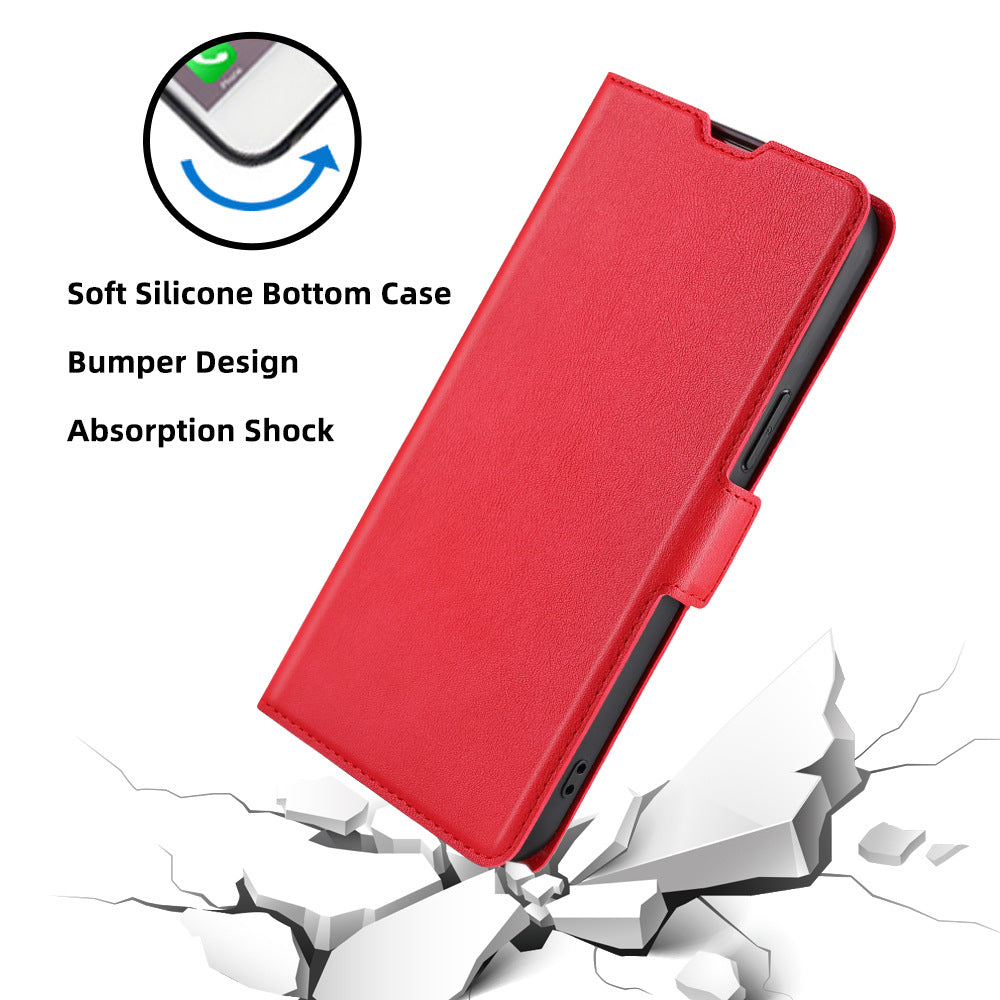 Uniqkart for Sharp Aquos R8 SH-52D Card Holder PU Leather Phone Case Stand Protective Phone Cover - Red