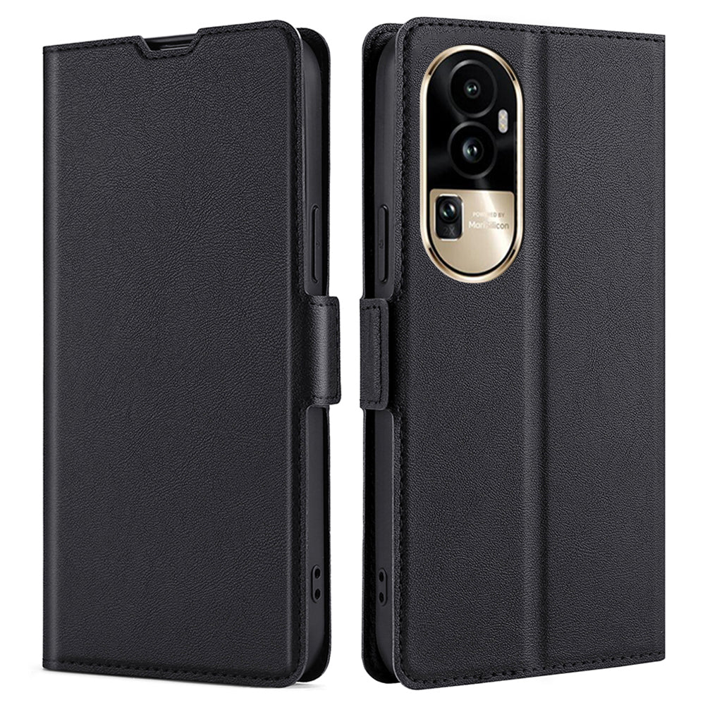 Uniqkart for Oppo Reno10 Pro 5G Anti-Scratch Card Slot Stand Phone Case PU Leather Shockproof Cover - Black
