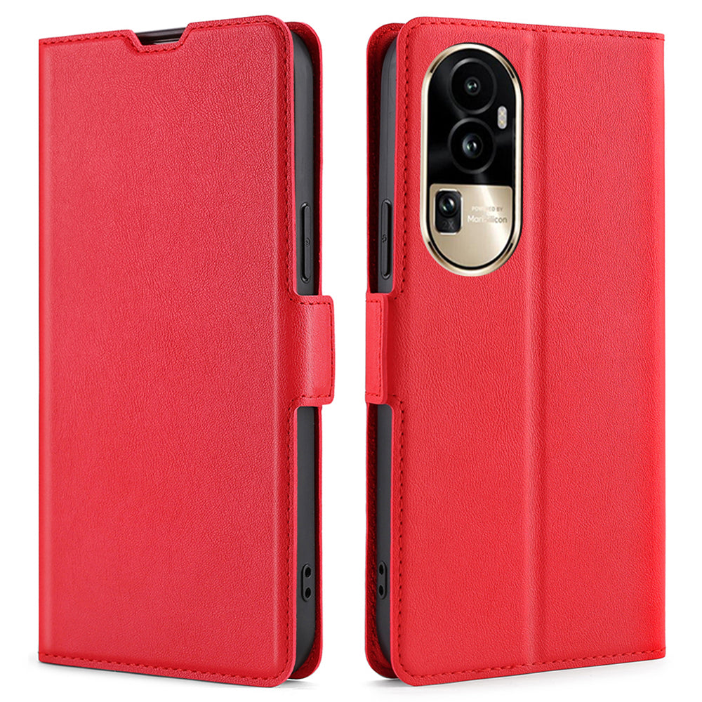 Uniqkart for Oppo Reno10 Pro 5G Anti-Scratch Card Slot Stand Phone Case PU Leather Shockproof Cover - Red