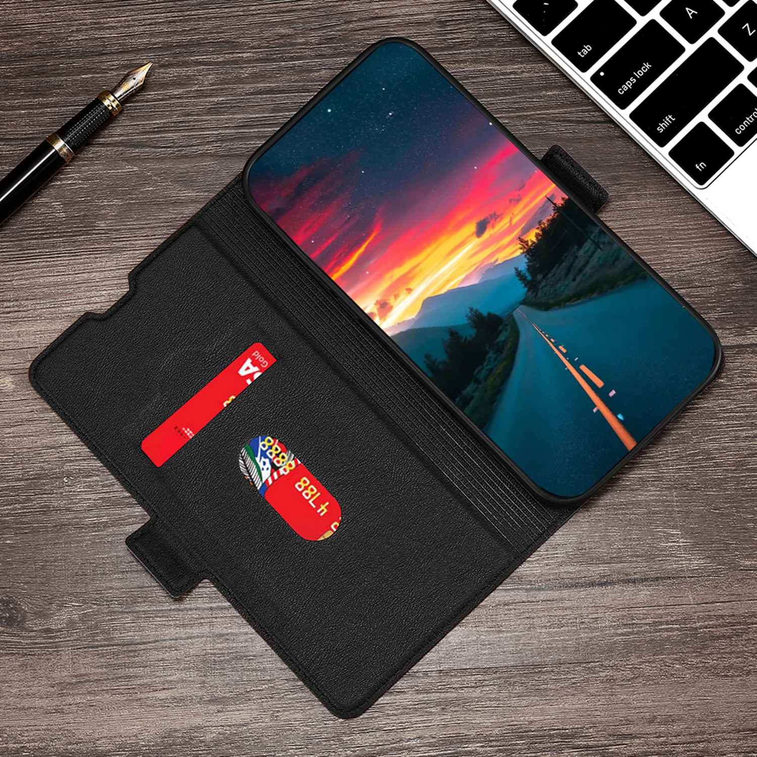Uniqkart for Oppo Reno10 Pro+ 5G Card Slot Design Stand Phone Case PU Leather Shockproof Cover - Black