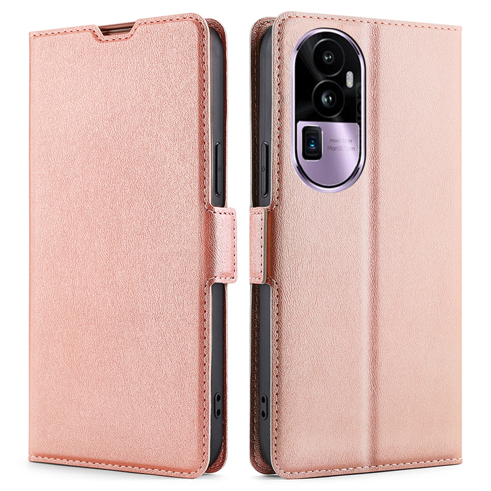 Uniqkart for Oppo Reno10 Pro+ 5G Card Slot Design Stand Phone Case PU Leather Shockproof Cover - Rose Gold
