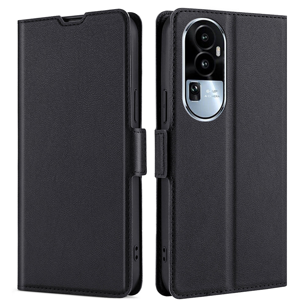 Uniqkart for Oppo Reno10 5G Card Slot Foldable Stand Phone Case PU Leather Shockproof Cover - Black