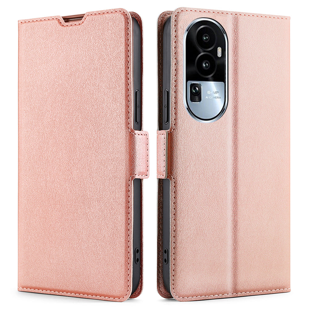 Uniqkart for Oppo Reno10 5G Card Slot Foldable Stand Phone Case PU Leather Shockproof Cover - Rose Gold