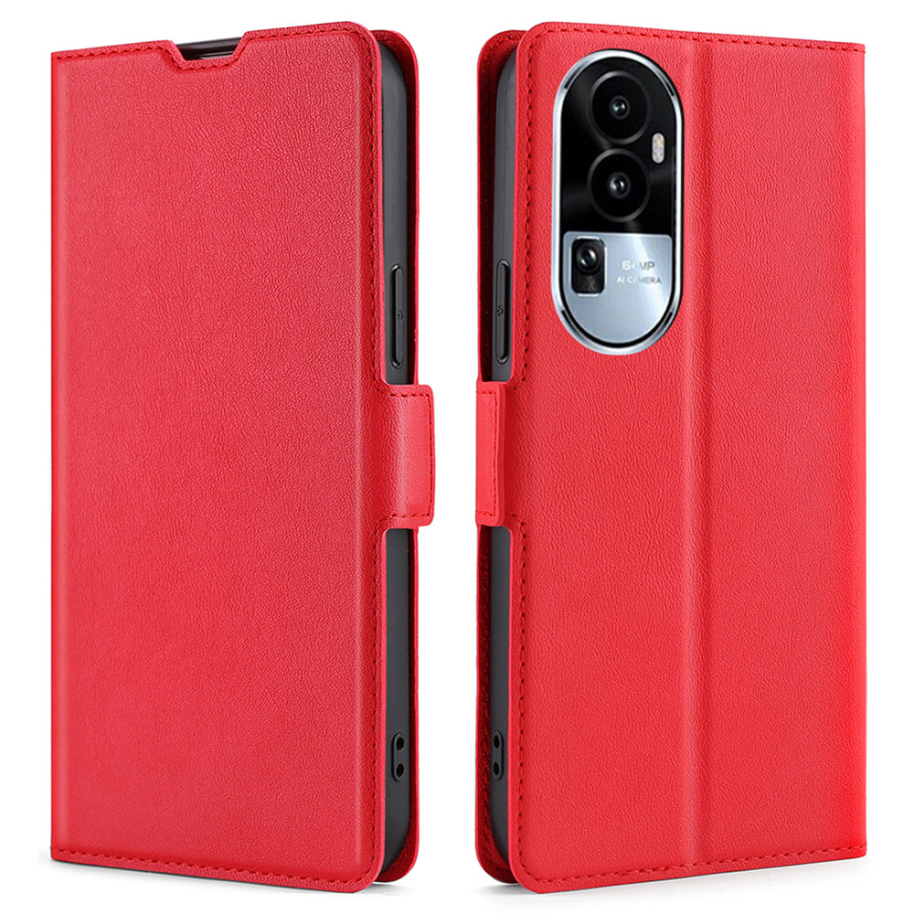 Uniqkart for Oppo Reno10 5G Card Slot Foldable Stand Phone Case PU Leather Shockproof Cover - Red