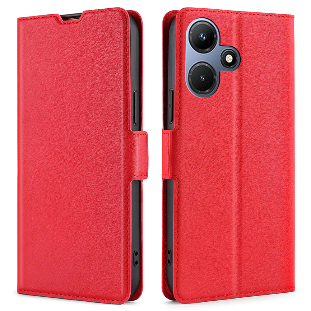 Uniqkart for Infinix Hot 30i PU Leather Viewing Stand Phone Cover Card Holder Shockproof Case - Red