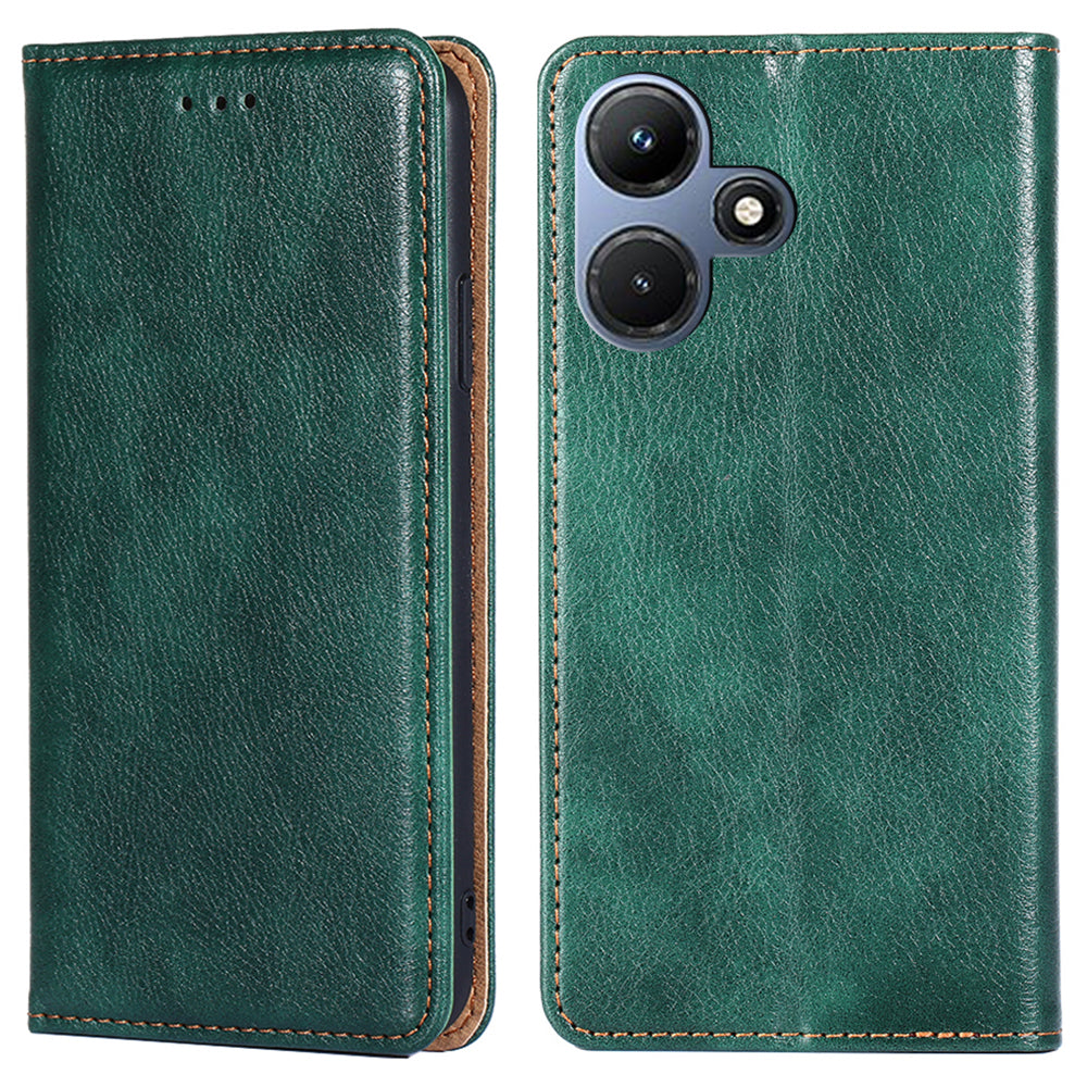 PU Leather + TPU Shell for Infinix Hot 30i Flip Cover Phone Case with Stand Wallet - Green